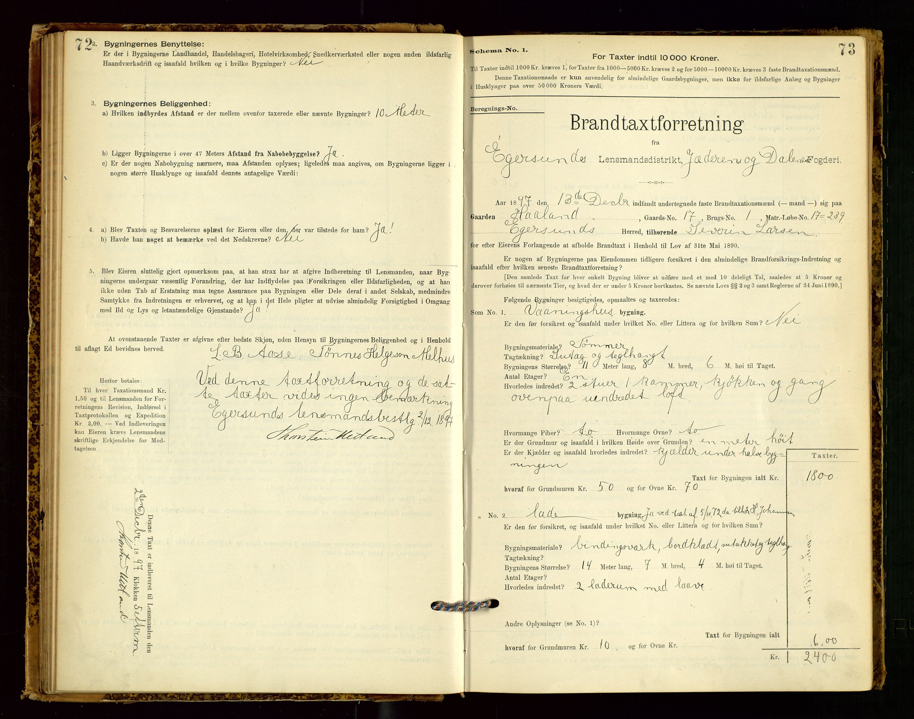 Eigersund lensmannskontor, AV/SAST-A-100171/Gob/L0001: Skjemaprotokoll, 1894-1909, p. 72-73