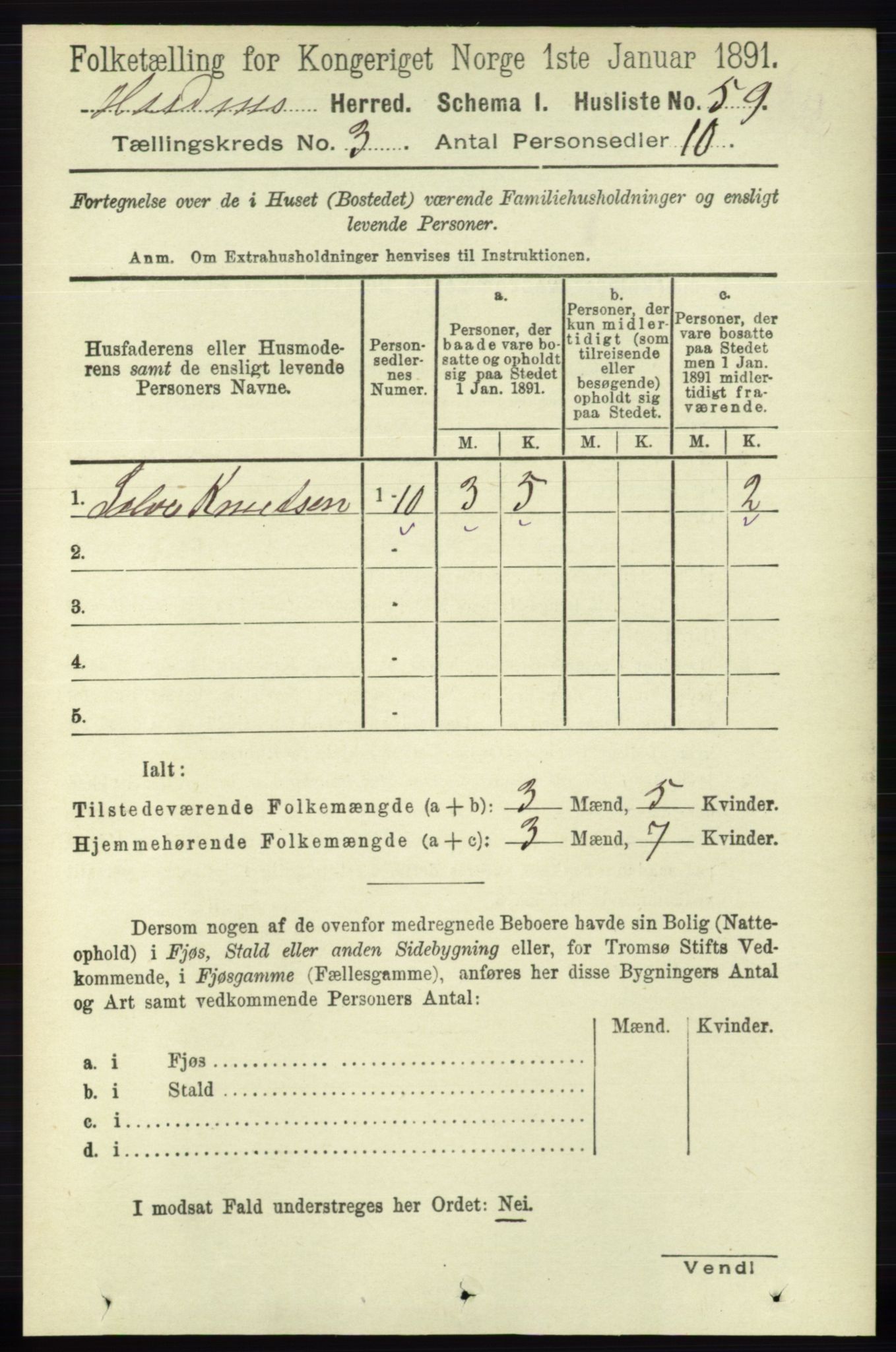 RA, 1891 census for 0936 Hornnes, 1891, p. 535