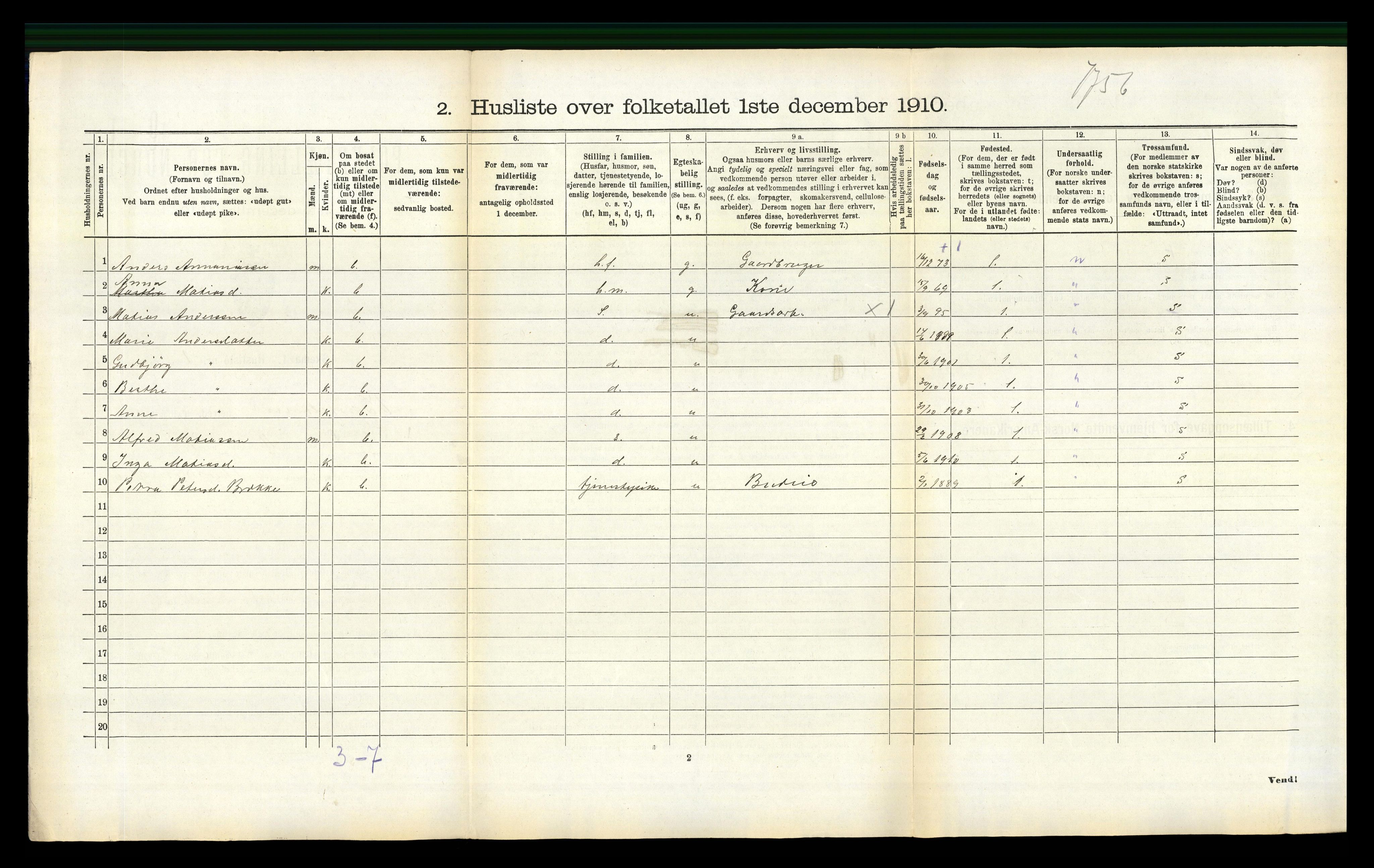 RA, 1910 census for Vanylven, 1910, p. 290