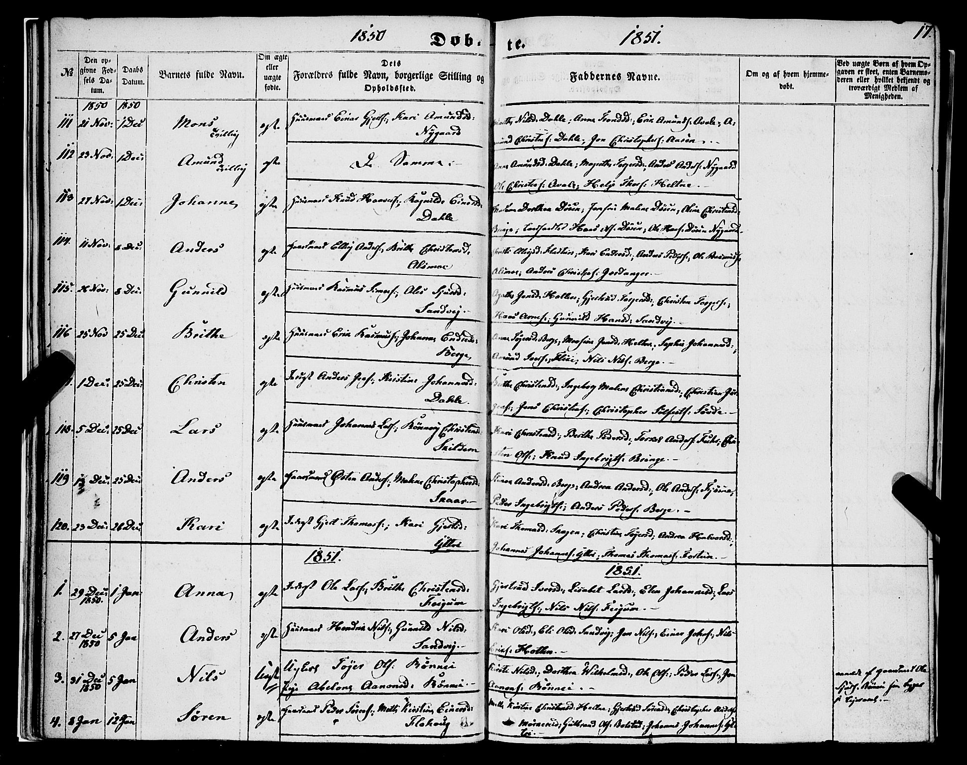 Luster sokneprestembete, SAB/A-81101/H/Haa/Haaa/L0007: Parish register (official) no. A 7, 1849-1859, p. 17