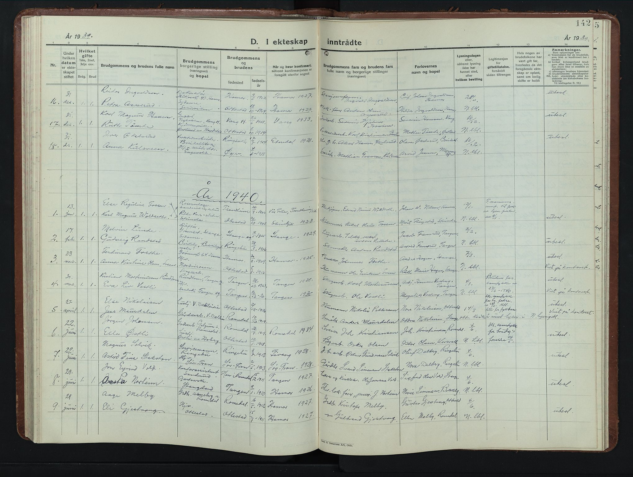 Stange prestekontor, SAH/PREST-002/L/L0019: Parish register (copy) no. 19, 1929-1947, p. 142