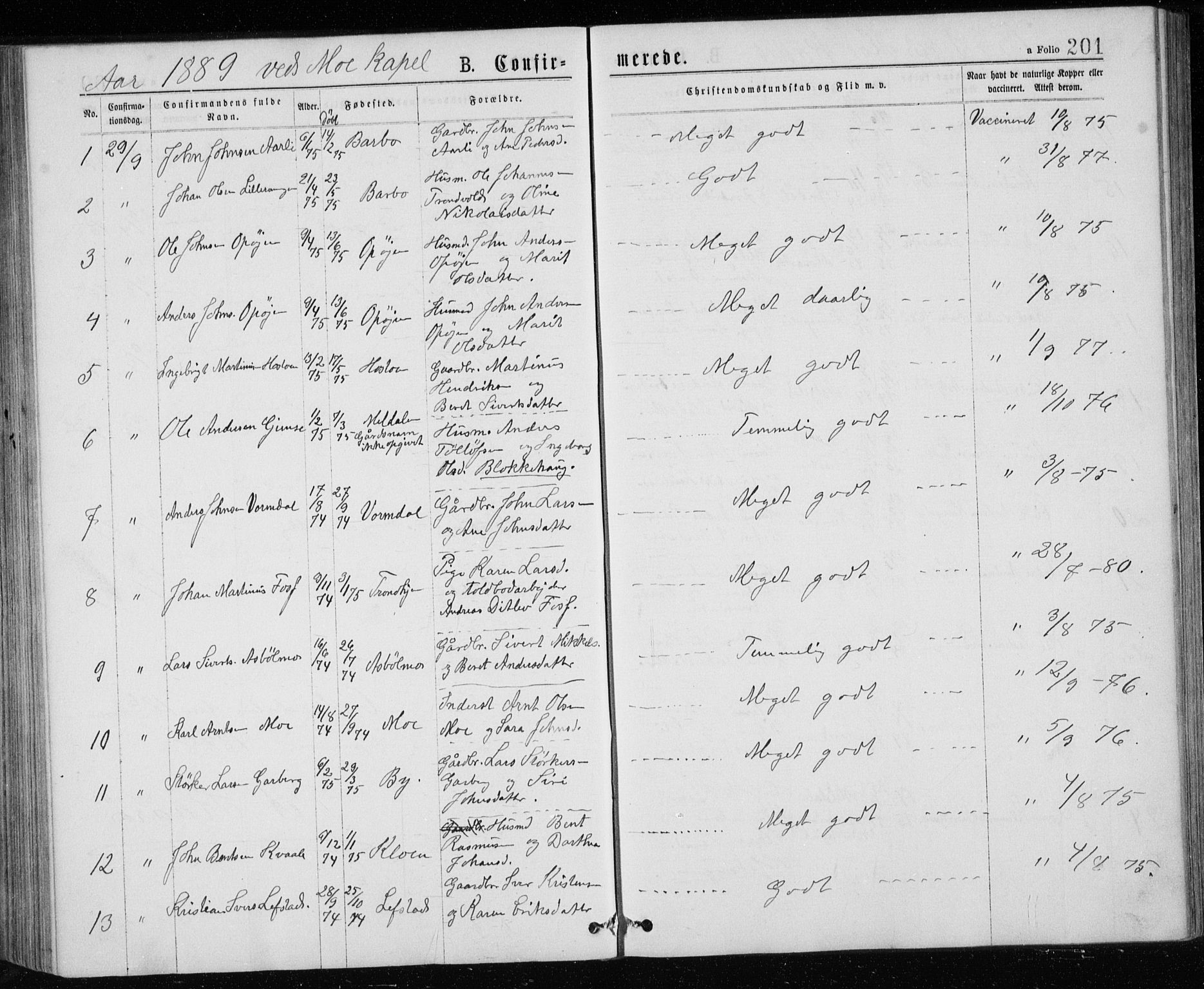 Ministerialprotokoller, klokkerbøker og fødselsregistre - Sør-Trøndelag, SAT/A-1456/671/L0843: Parish register (copy) no. 671C02, 1873-1892, p. 201