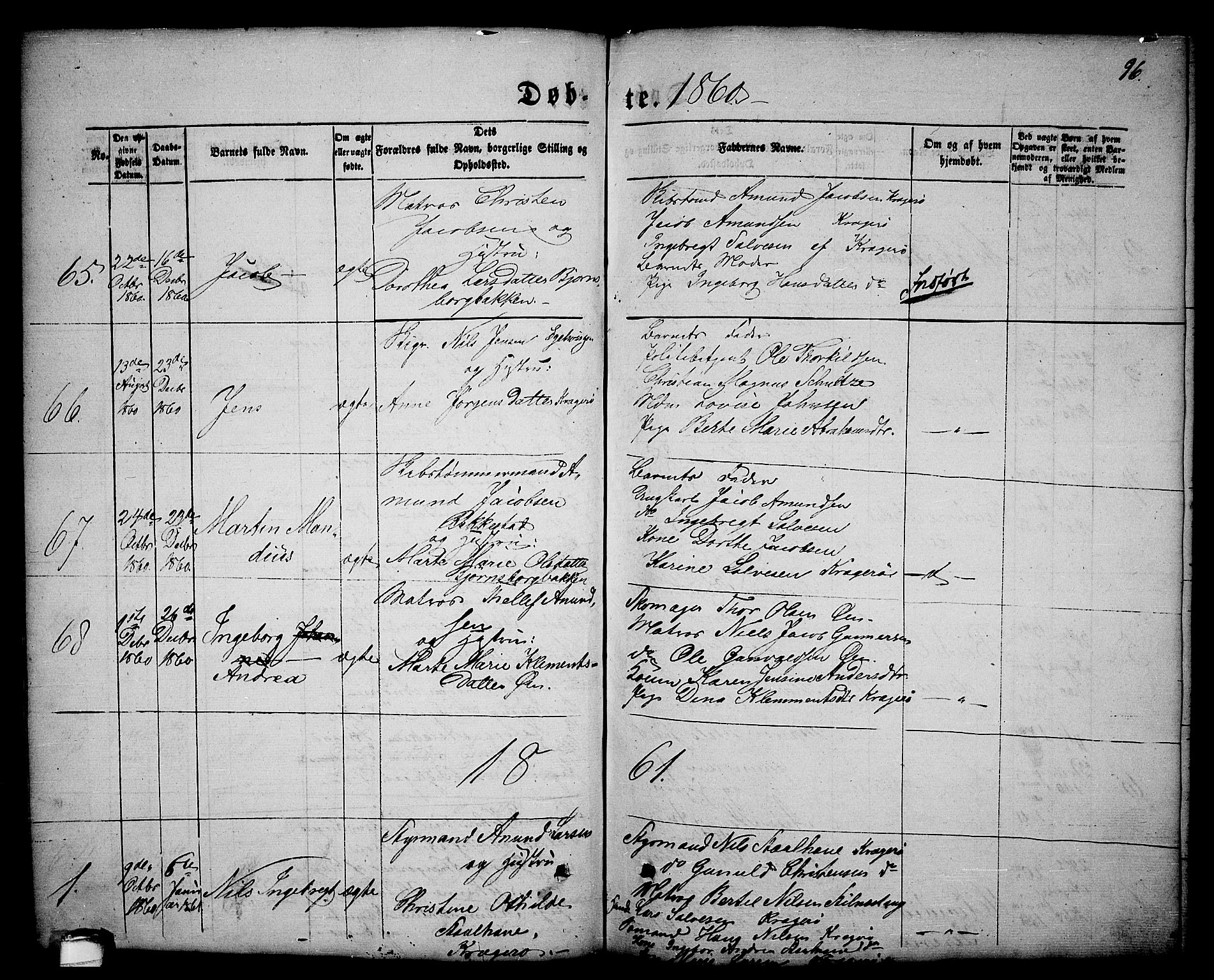 Kragerø kirkebøker, SAKO/A-278/G/Ga/L0004: Parish register (copy) no. 4, 1853-1865, p. 96