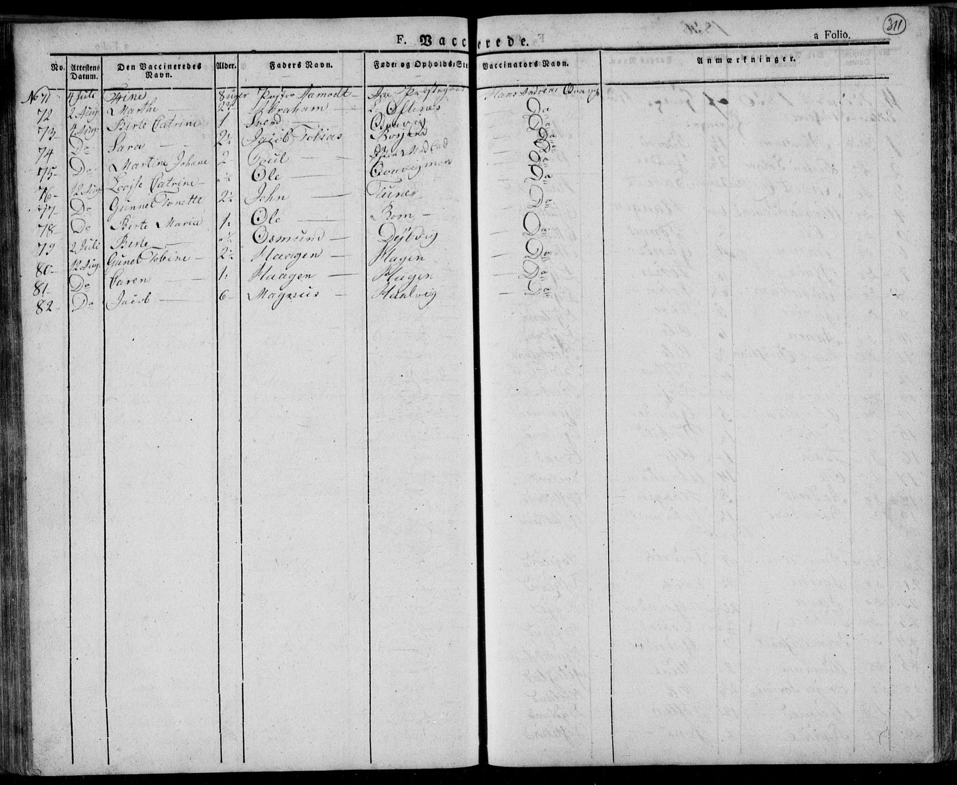 Lyngdal sokneprestkontor, AV/SAK-1111-0029/F/Fa/Fac/L0007: Parish register (official) no. A 7, 1825-1838, p. 311