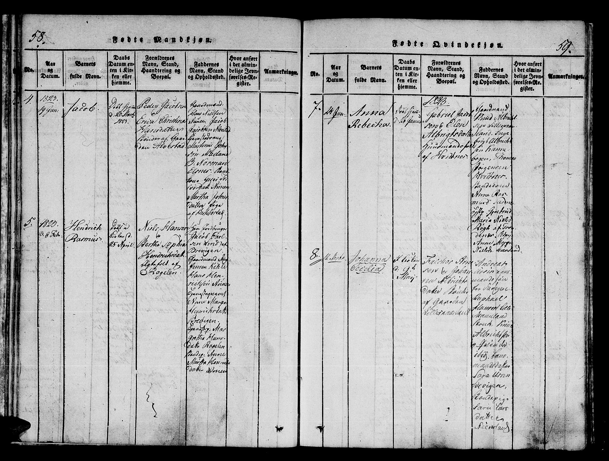 Trondenes sokneprestkontor, AV/SATØ-S-1319/H/Ha/L0006kirke: Parish register (official) no. 6, 1821-1827, p. 58-59