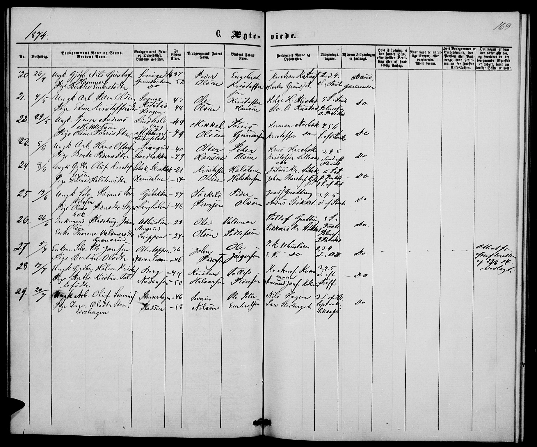 Elverum prestekontor, AV/SAH-PREST-044/H/Ha/Hab/L0004: Parish register (copy) no. 4, 1866-1874, p. 169