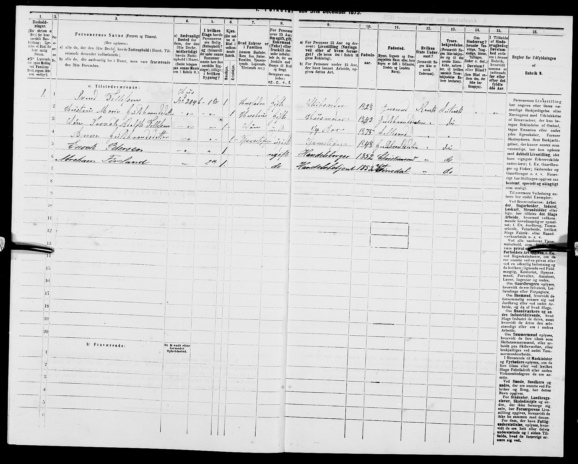 SAK, 1875 census for 1001P Kristiansand, 1875, p. 763