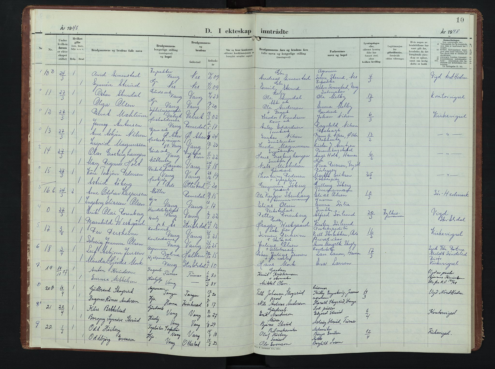 Vang prestekontor, Hedmark, AV/SAH-PREST-008/H/Ha/Hab/L0020: Parish register (copy) no. 20, 1947-1957, p. 10