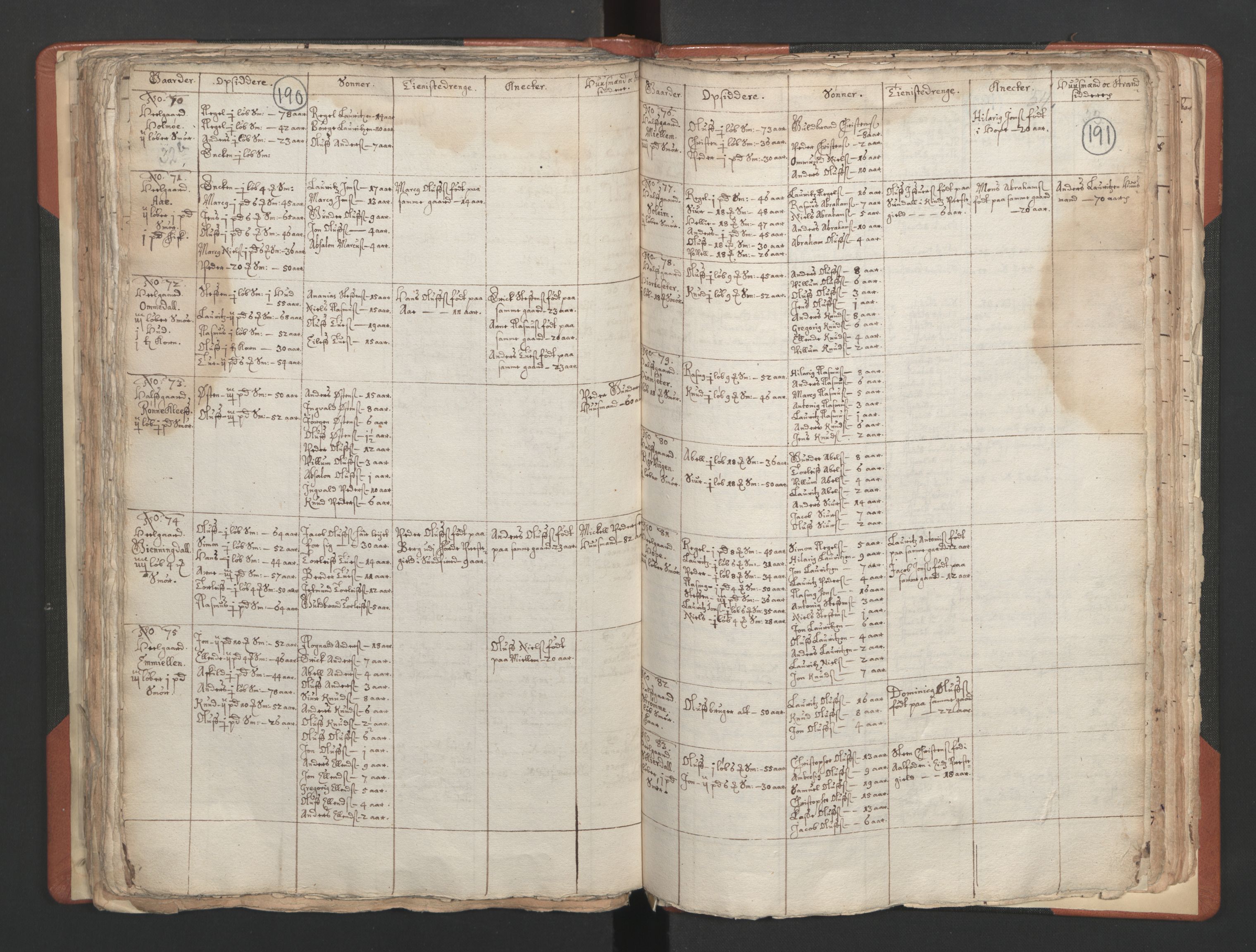 RA, Vicar's Census 1664-1666, no. 25: Nordfjord deanery, 1664-1666, p. 190-191