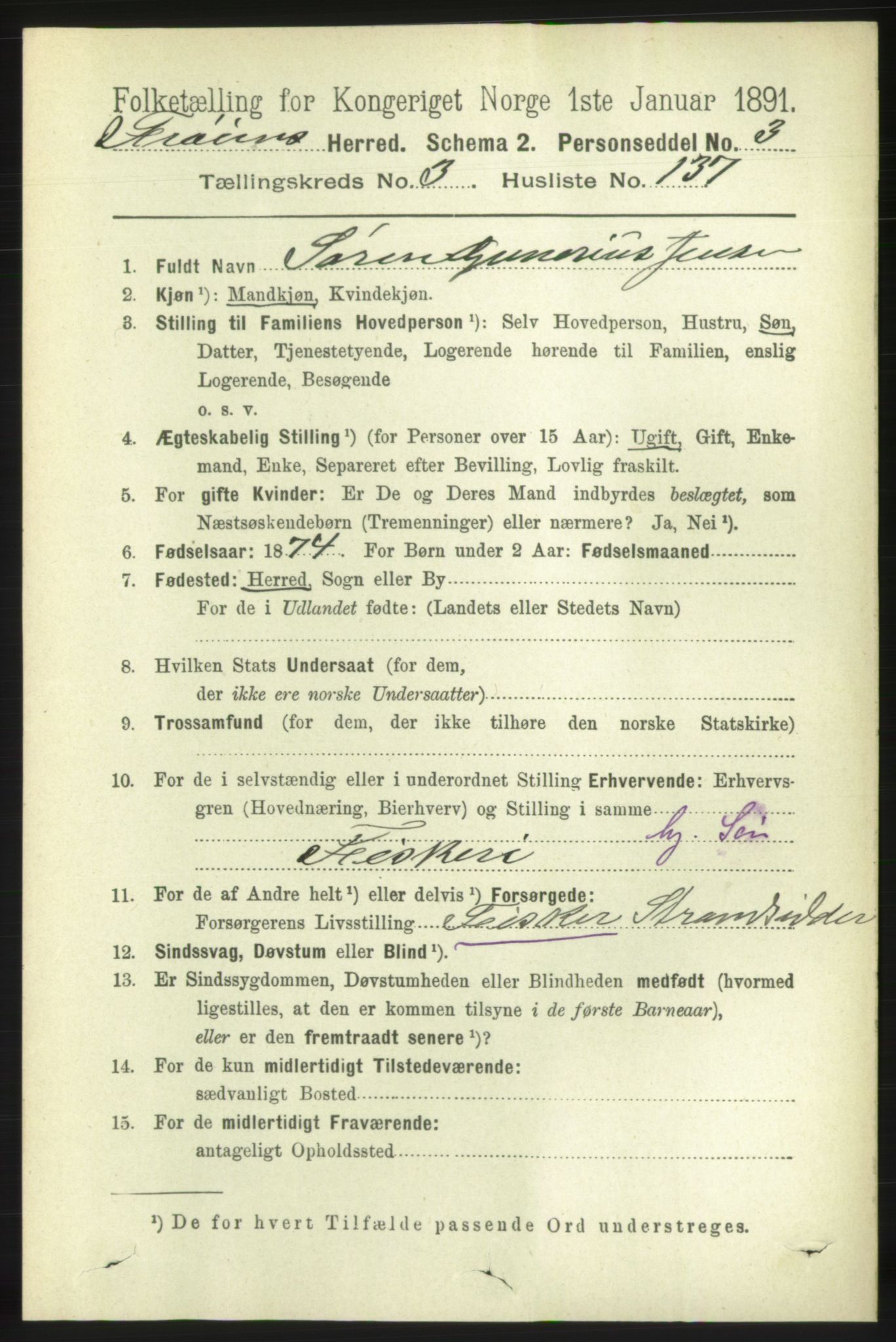 RA, 1891 census for 1619 Frøya, 1891, p. 2864