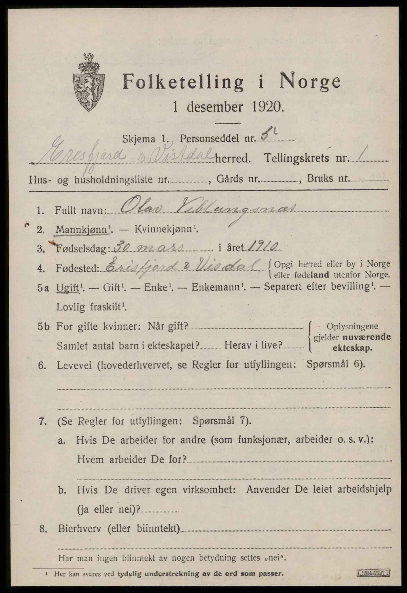 SAT, 1920 census for Eresfjord og Vistdal, 1920, p. 933