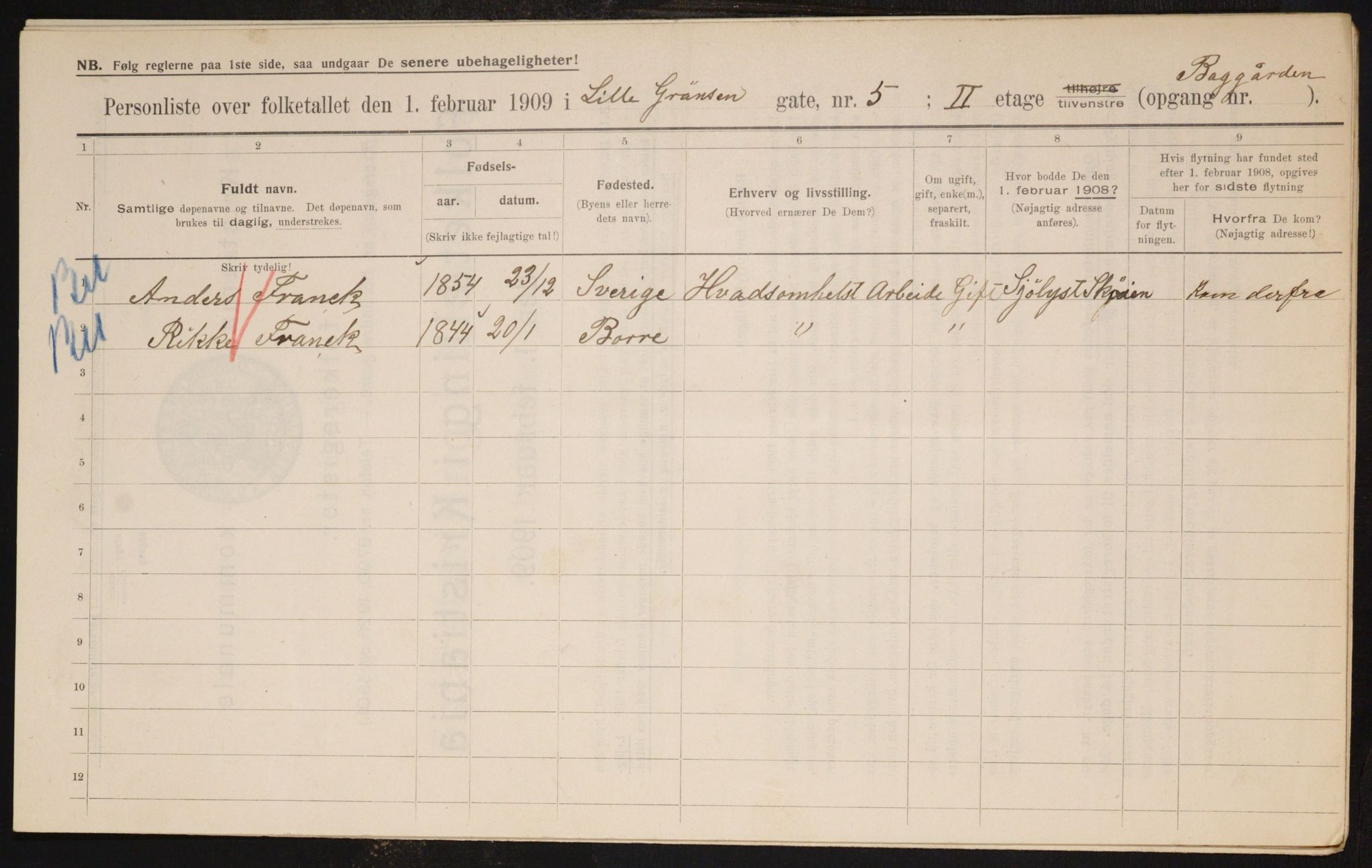 OBA, Municipal Census 1909 for Kristiania, 1909, p. 52509