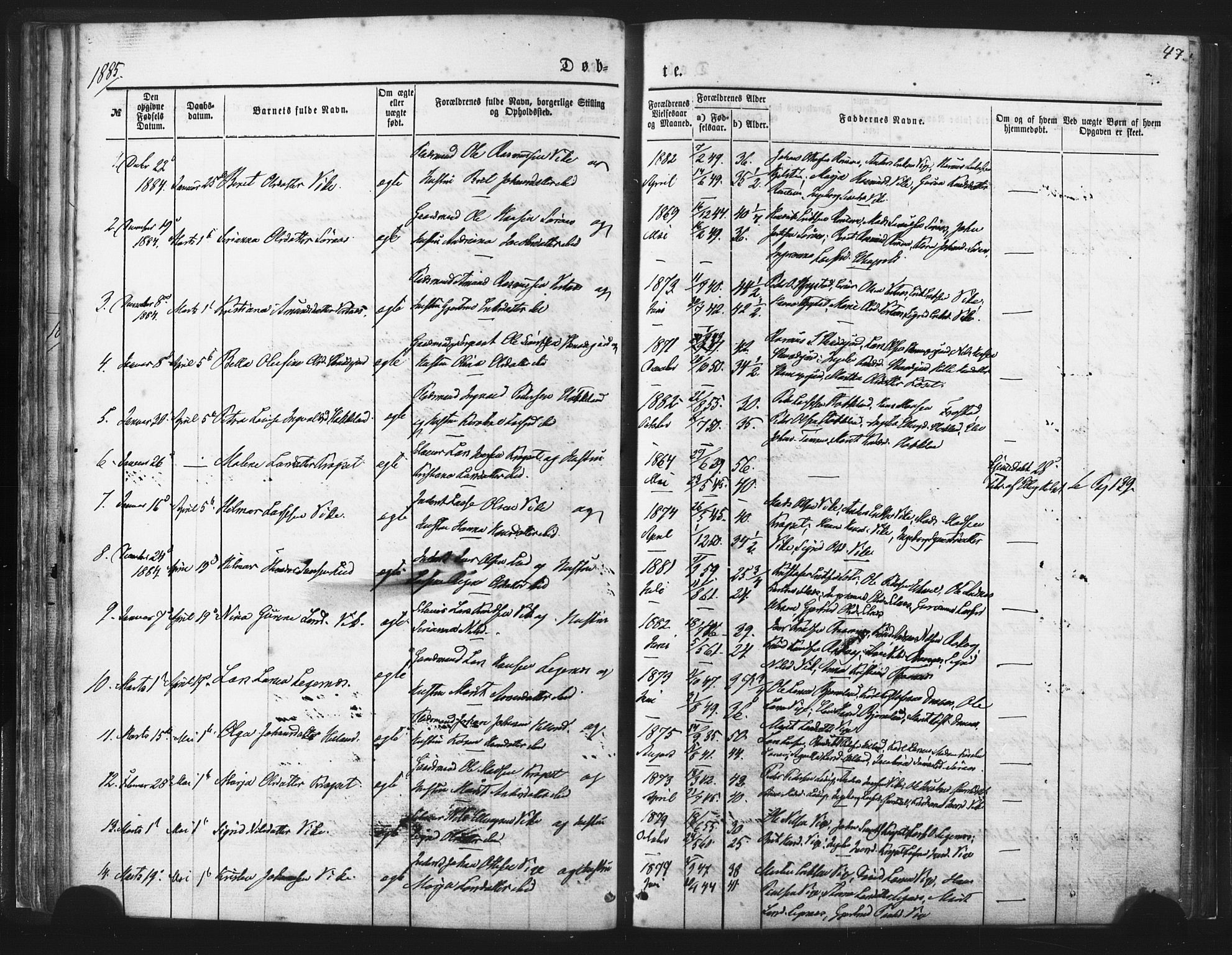 Ministerialprotokoller, klokkerbøker og fødselsregistre - Møre og Romsdal, AV/SAT-A-1454/539/L0530: Parish register (official) no. 539A03, 1872-1886, p. 47