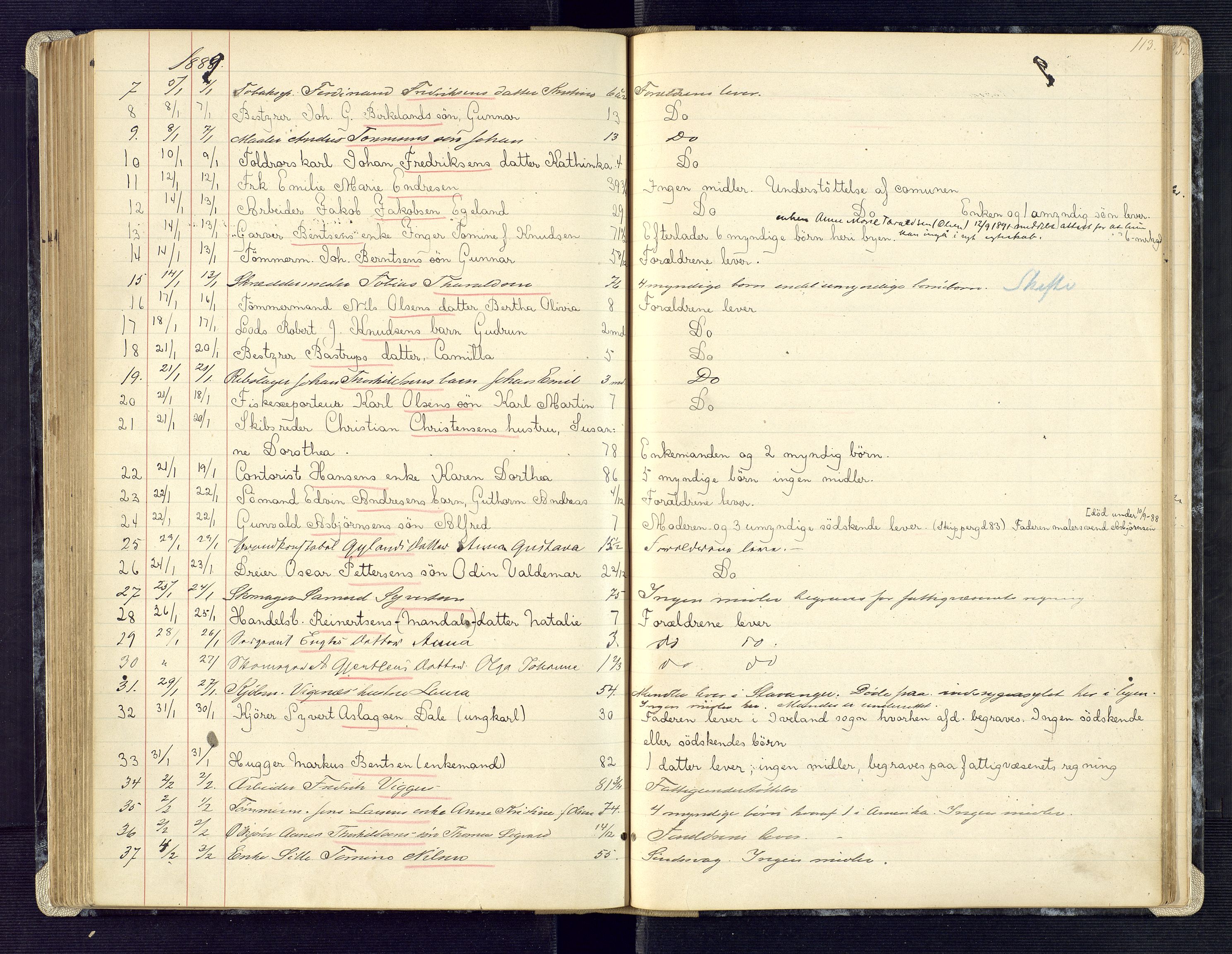 Kristiansand byrett, AV/SAK-1223-0001/H/Ha/L0006: Anmeldte dødsfall, 1878-1892, p. 113