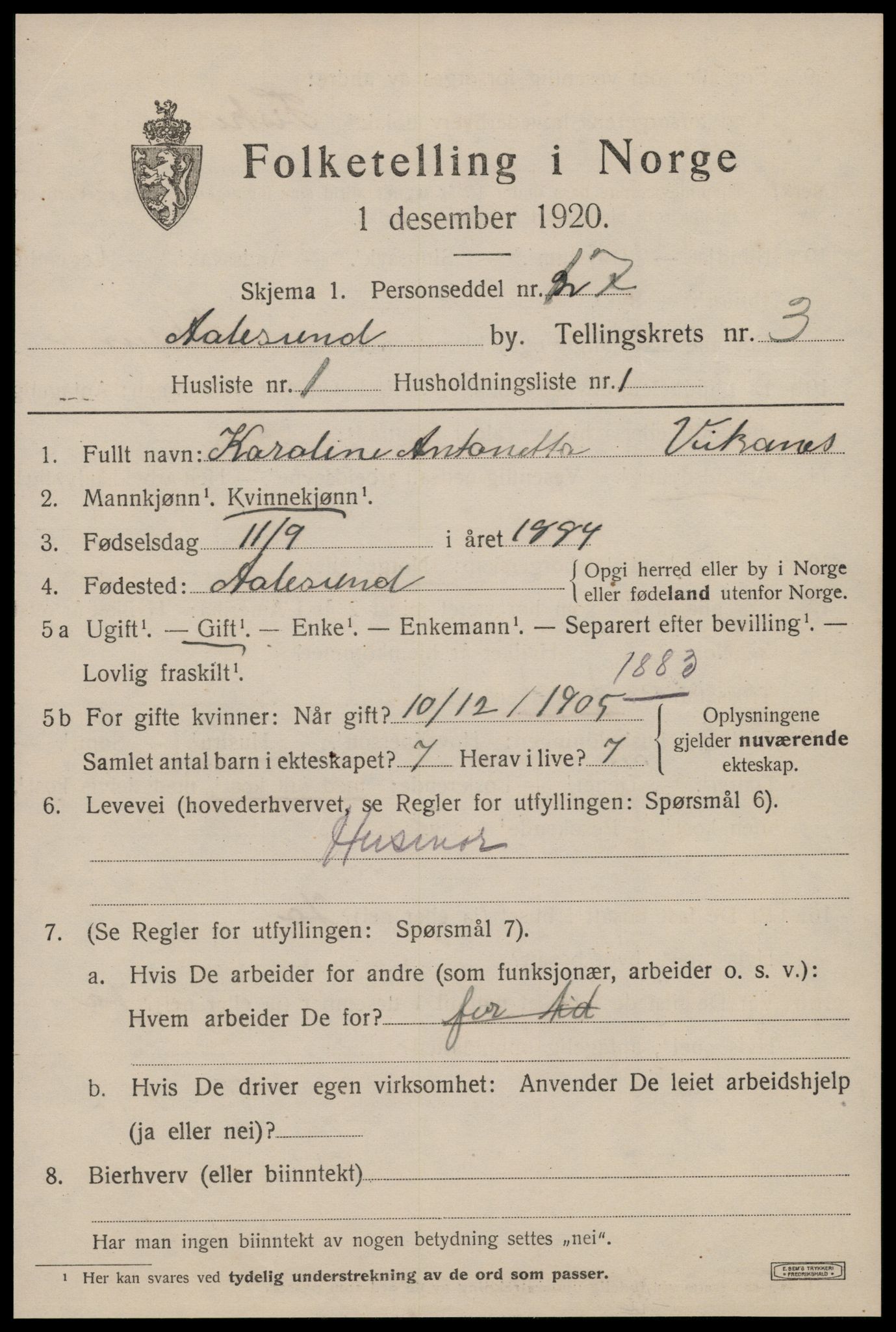 SAT, 1920 census for Ålesund, 1920, p. 11894