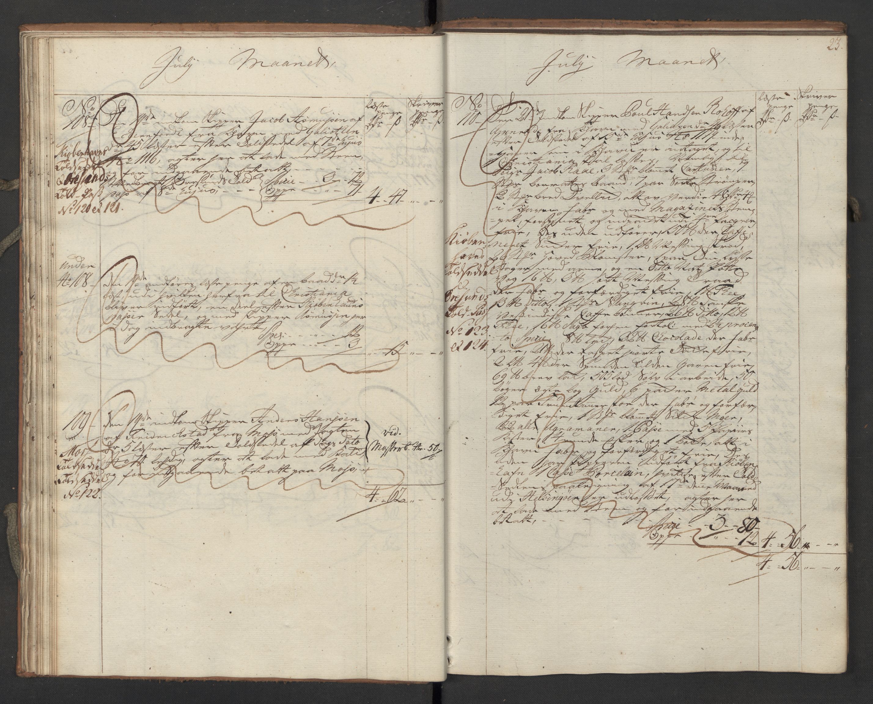 Generaltollkammeret, tollregnskaper, AV/RA-EA-5490/R06/L0062/0002: Tollregnskaper Kristiania / Inngående hovedtollbok Slependen, 1762, p. 22b-23a