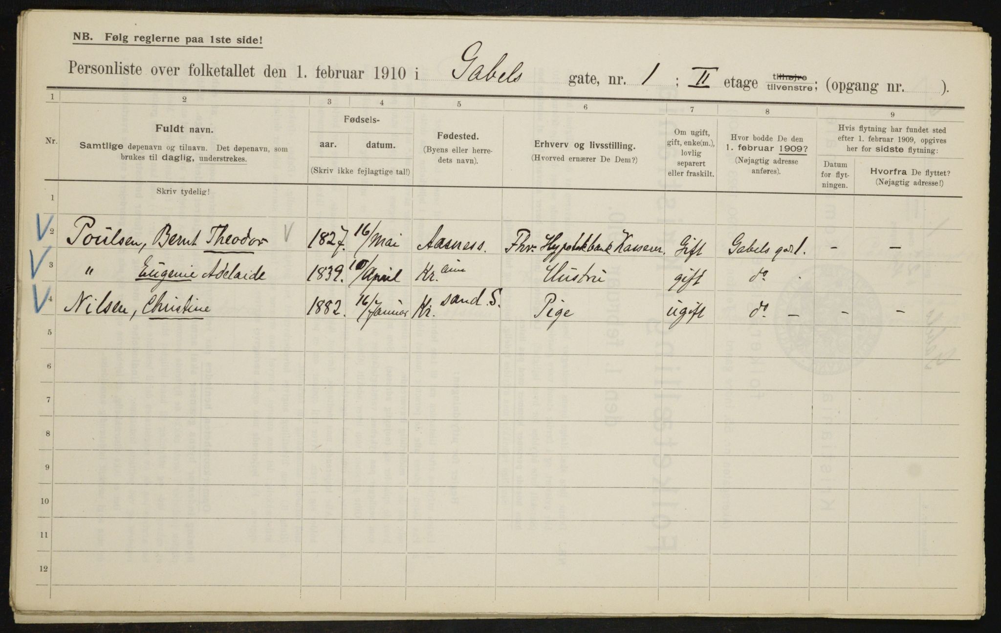 OBA, Municipal Census 1910 for Kristiania, 1910, p. 27110