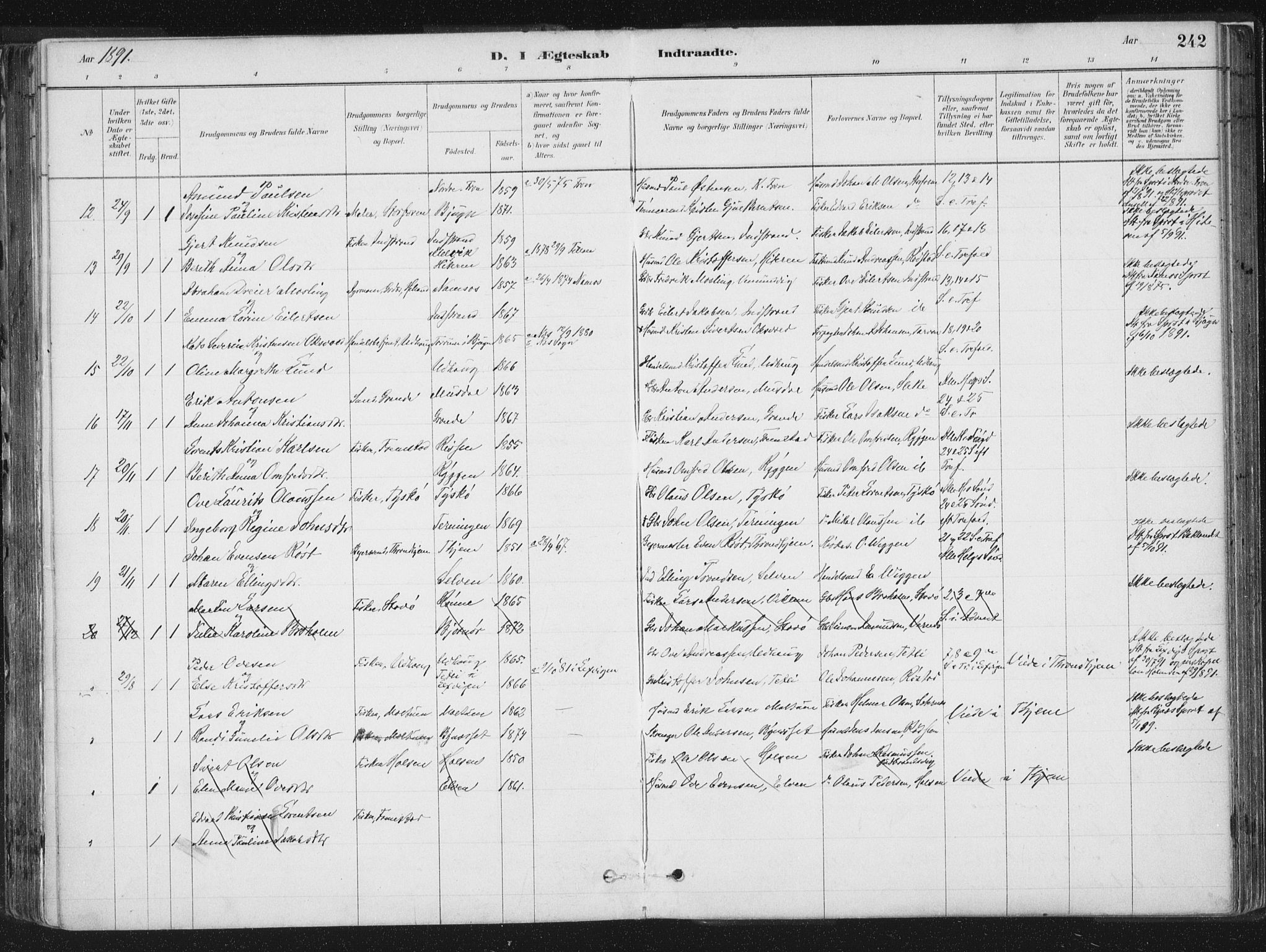 Ministerialprotokoller, klokkerbøker og fødselsregistre - Sør-Trøndelag, SAT/A-1456/659/L0739: Parish register (official) no. 659A09, 1879-1893, p. 242
