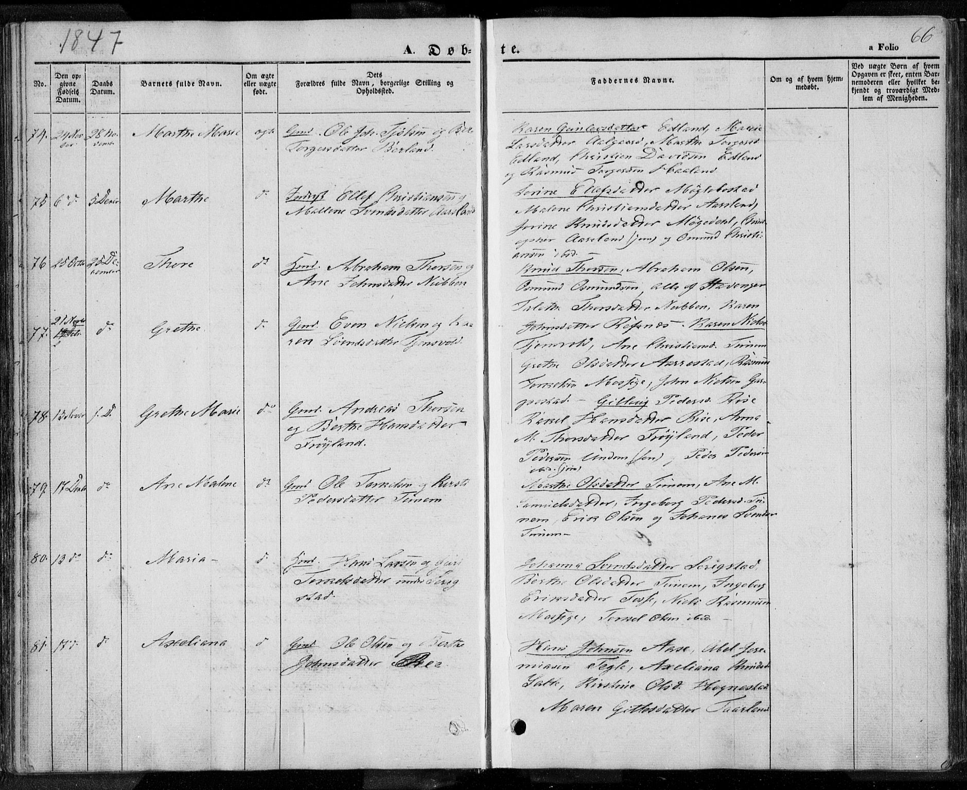 Lye sokneprestkontor, AV/SAST-A-101794/001/30BA/L0005: Parish register (official) no. A 5.1, 1842-1855, p. 66