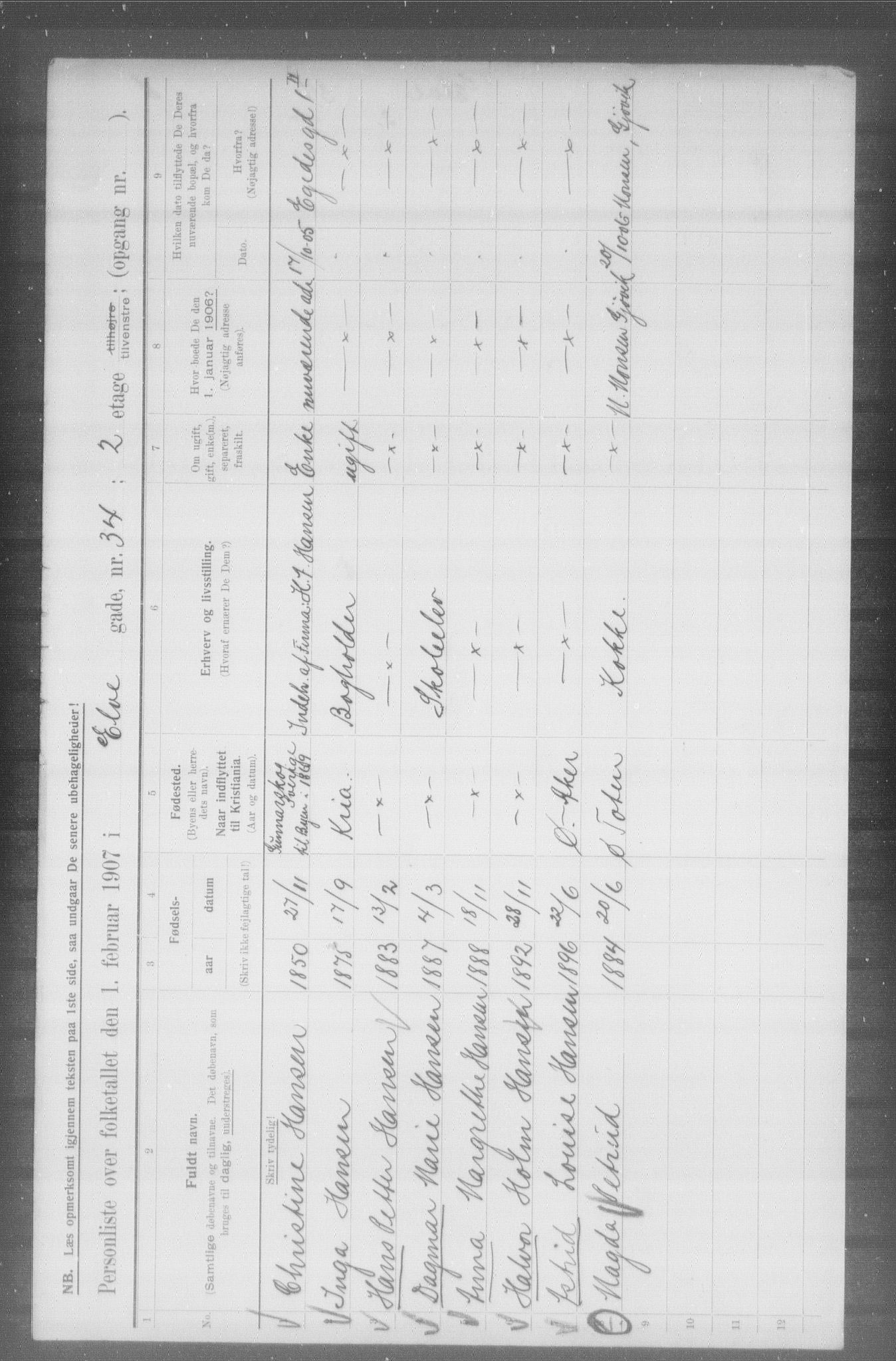 OBA, Municipal Census 1907 for Kristiania, 1907, p. 10576