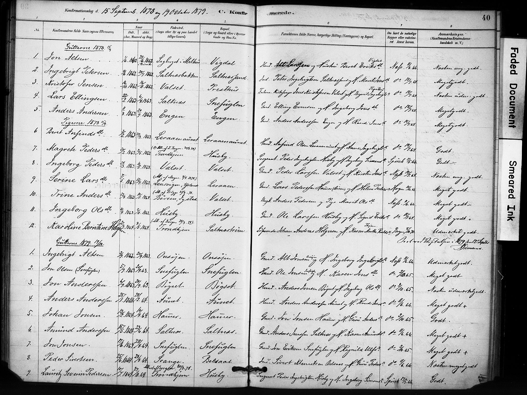Ministerialprotokoller, klokkerbøker og fødselsregistre - Sør-Trøndelag, SAT/A-1456/666/L0786: Parish register (official) no. 666A04, 1878-1895, p. 40
