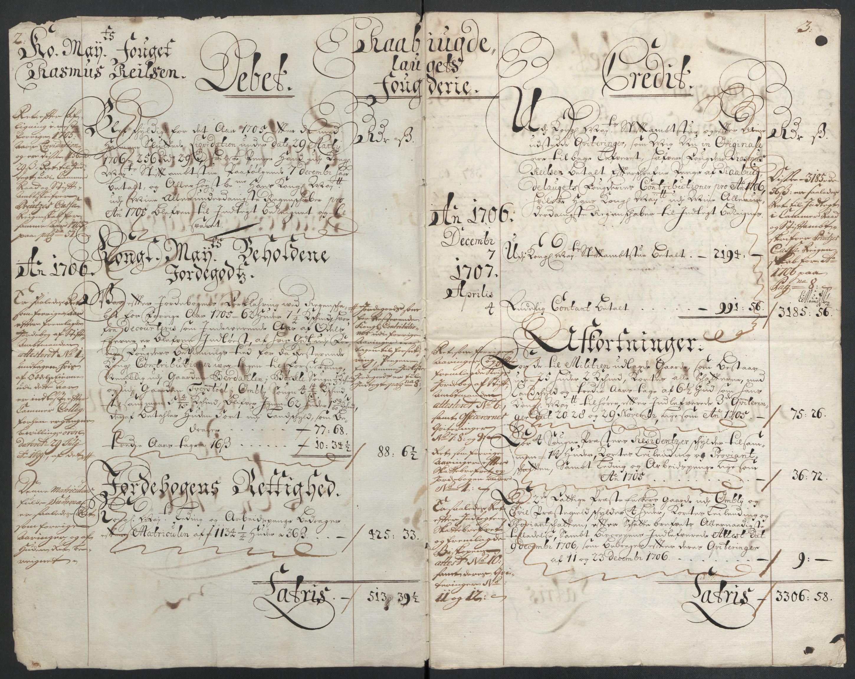 Rentekammeret inntil 1814, Reviderte regnskaper, Fogderegnskap, AV/RA-EA-4092/R40/L2448: Fogderegnskap Råbyggelag, 1706-1708, p. 4