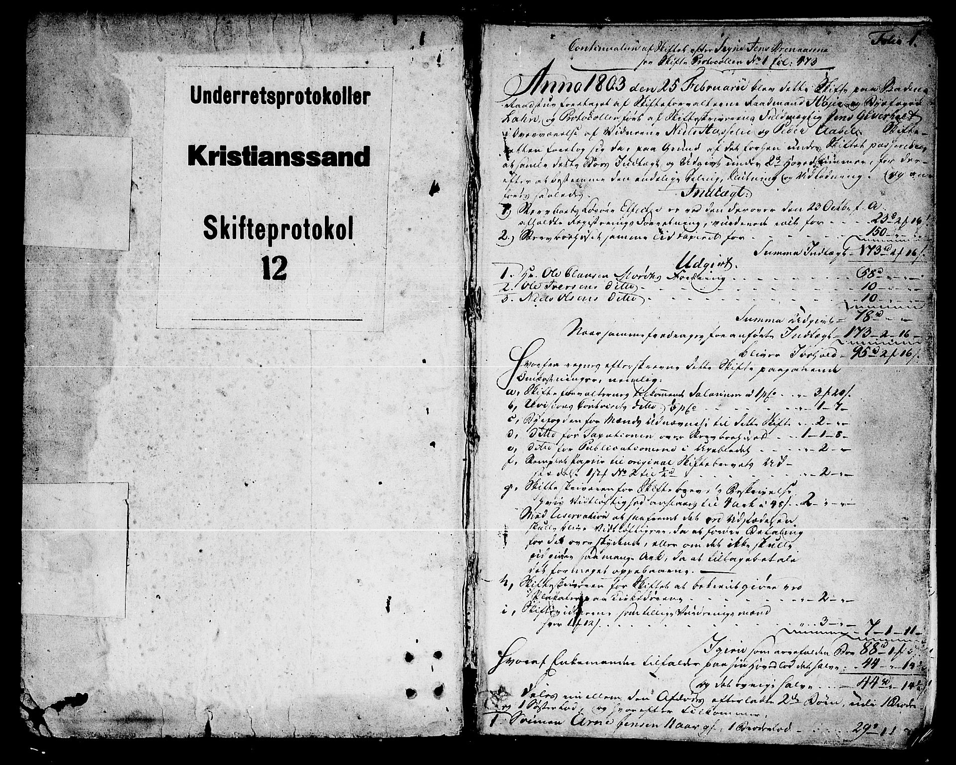 Kristiansand byrett, AV/SAK-1223-0001/H/Hc/L0016: Skifteprotokoll nr. 12, med register, 1802-1810, p. 0b-1a