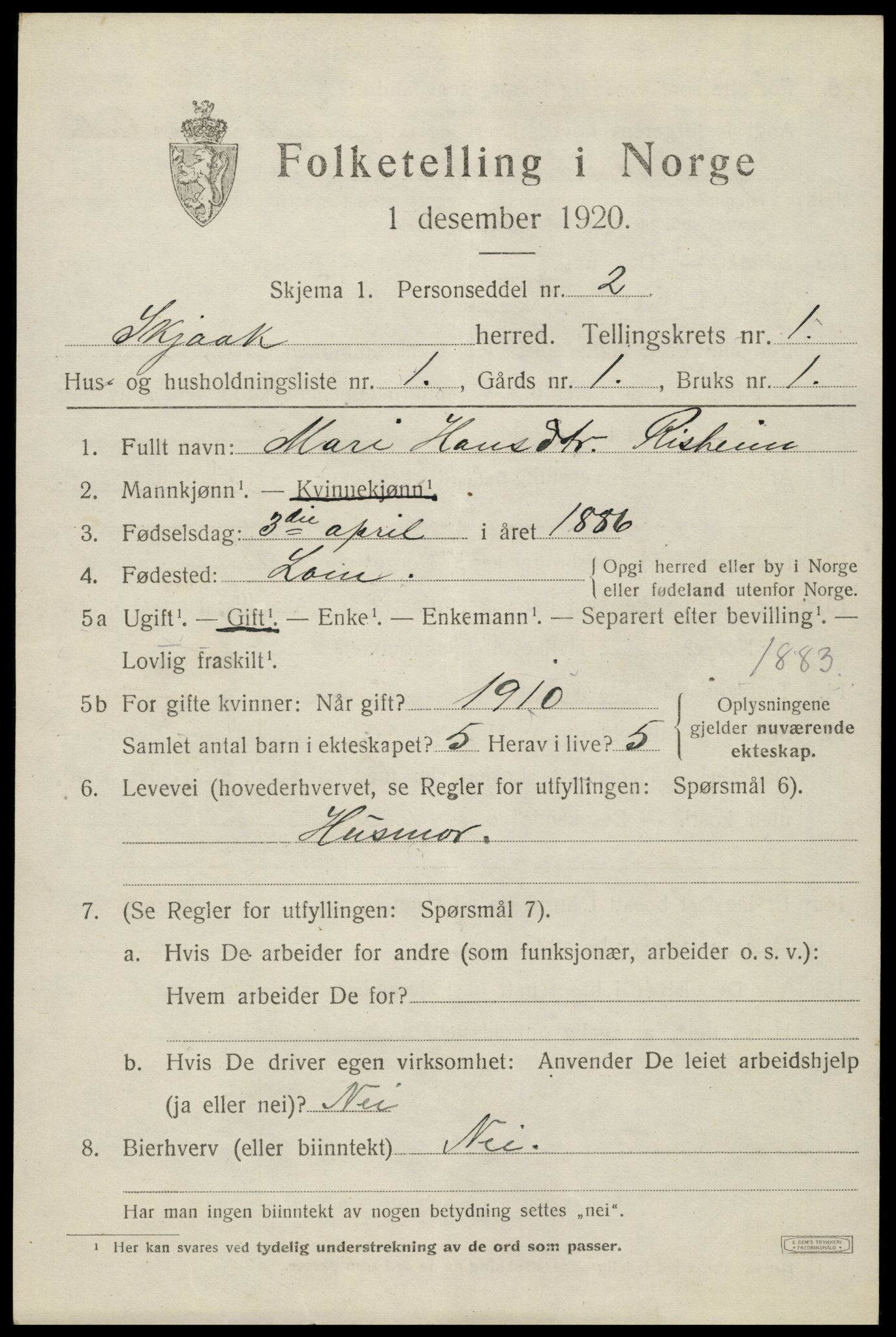 SAH, 1920 census for Skjåk, 1920, p. 822