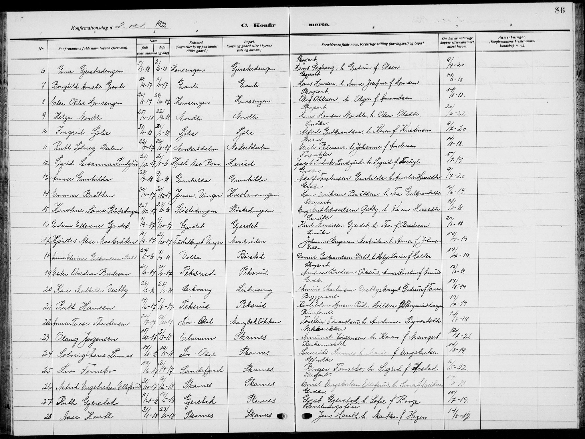 Sør-Odal prestekontor, AV/SAH-PREST-030/H/Ha/Hab/L0011: Parish register (copy) no. 11, 1922-1939, p. 86