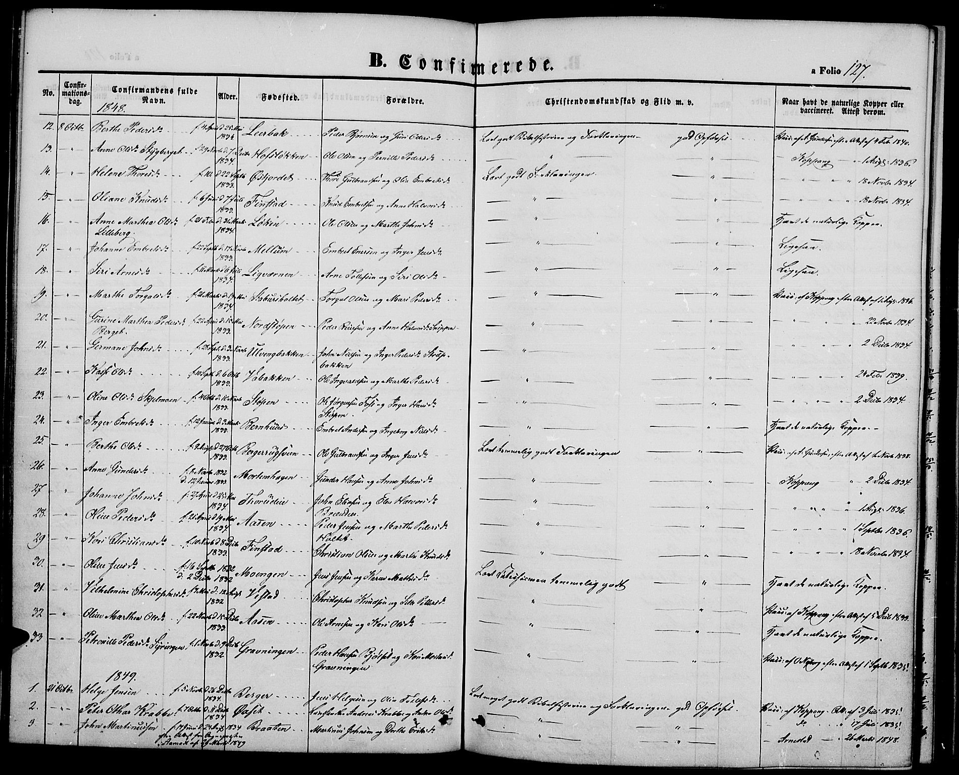 Elverum prestekontor, AV/SAH-PREST-044/H/Ha/Hab/L0002: Parish register (copy) no. 2, 1845-1855, p. 127