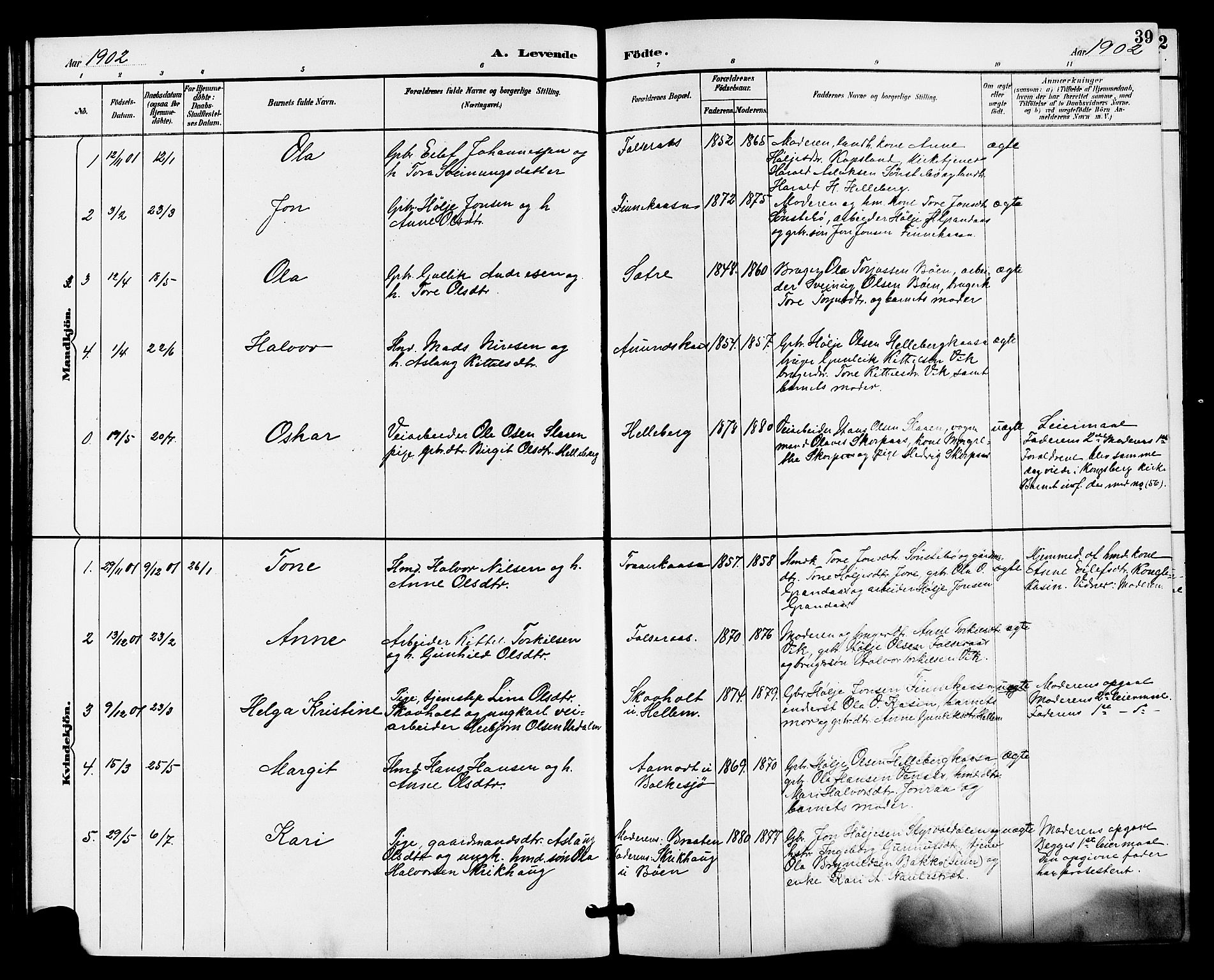Gransherad kirkebøker, SAKO/A-267/G/Ga/L0003: Parish register (copy) no. I 3, 1887-1915, p. 39