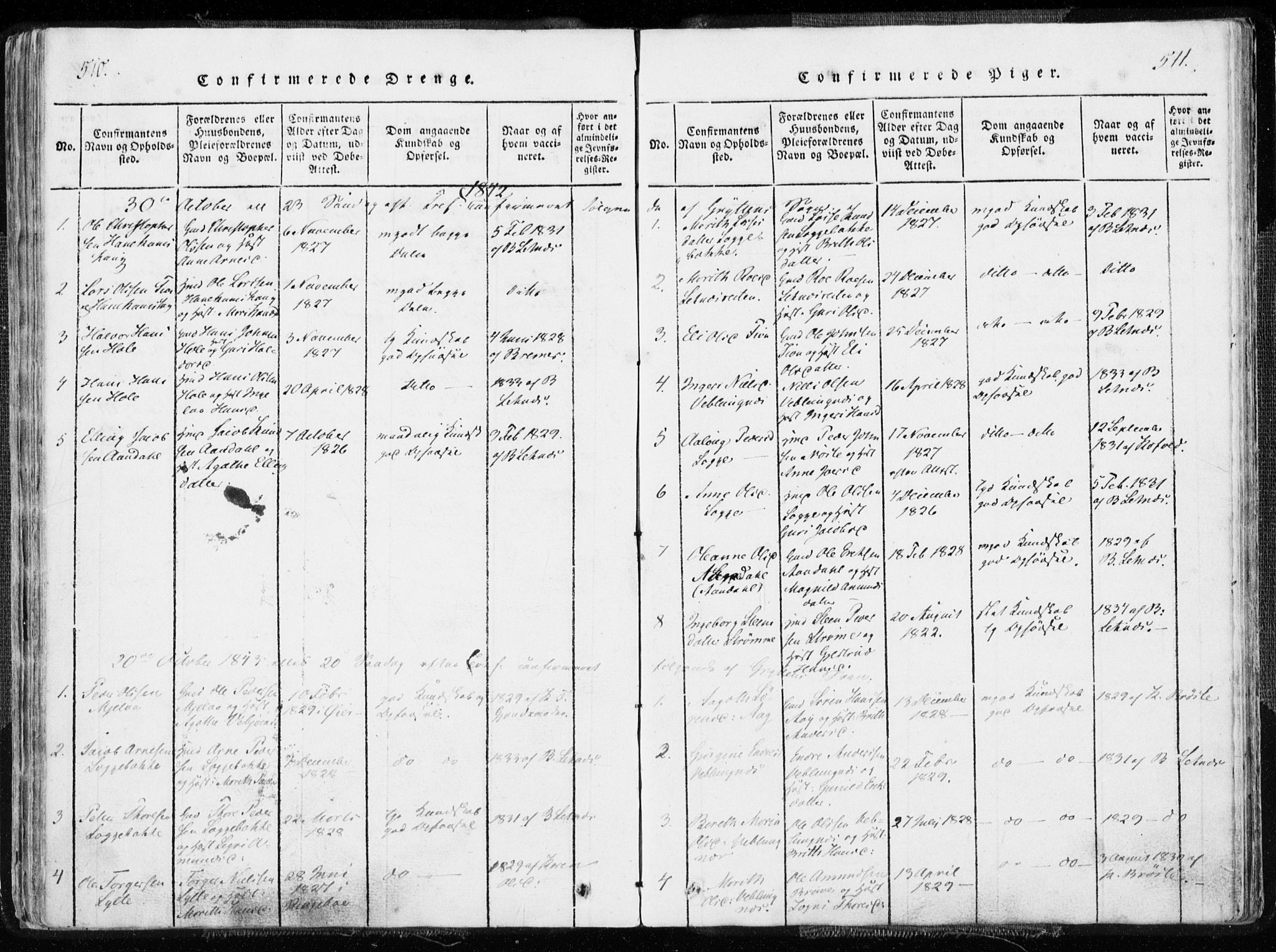 Ministerialprotokoller, klokkerbøker og fødselsregistre - Møre og Romsdal, SAT/A-1454/544/L0571: Parish register (official) no. 544A04, 1818-1853, p. 510-511