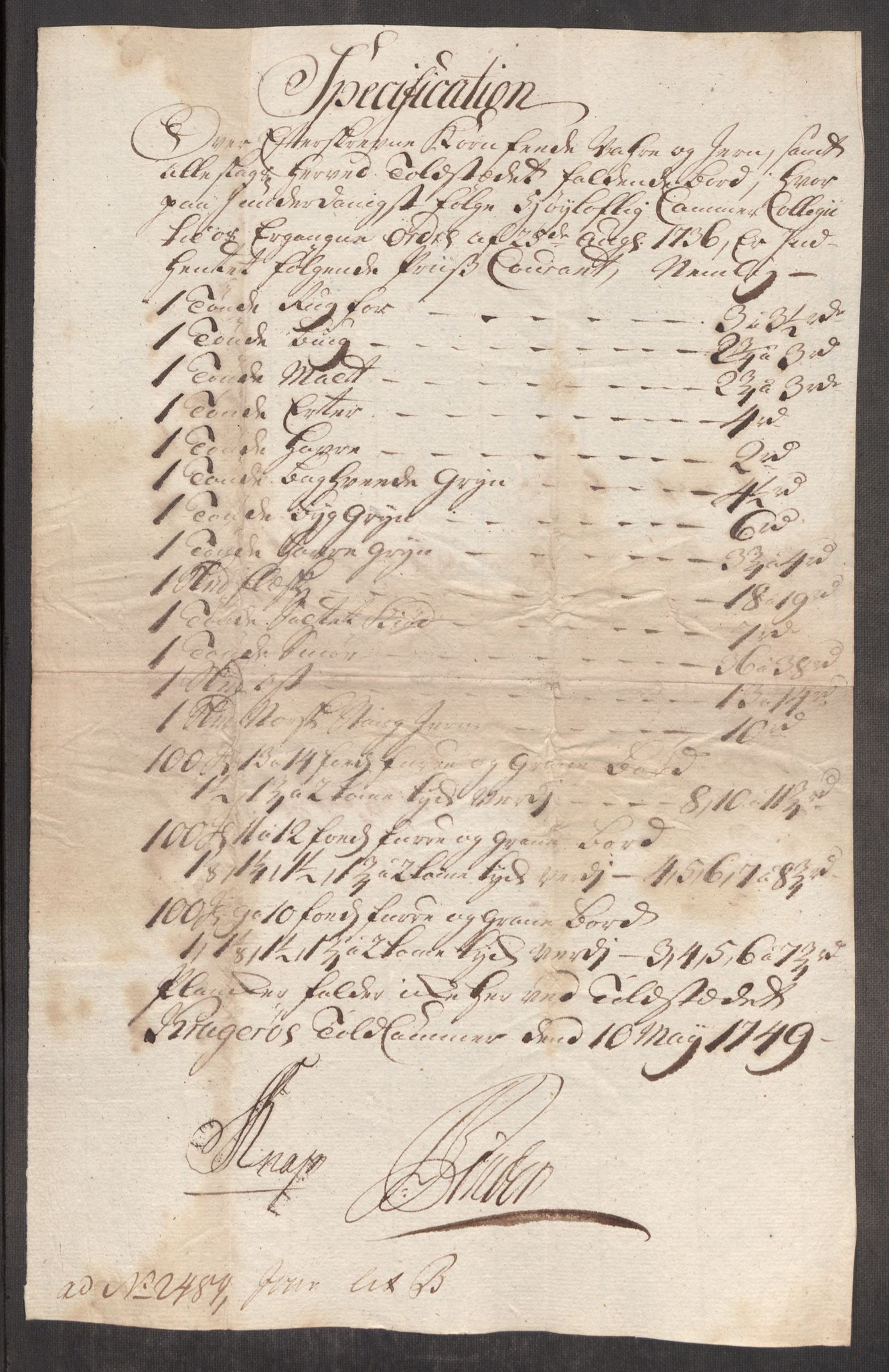 Rentekammeret inntil 1814, Realistisk ordnet avdeling, AV/RA-EA-4070/Oe/L0004: [Ø1]: Priskuranter, 1749-1752, p. 121