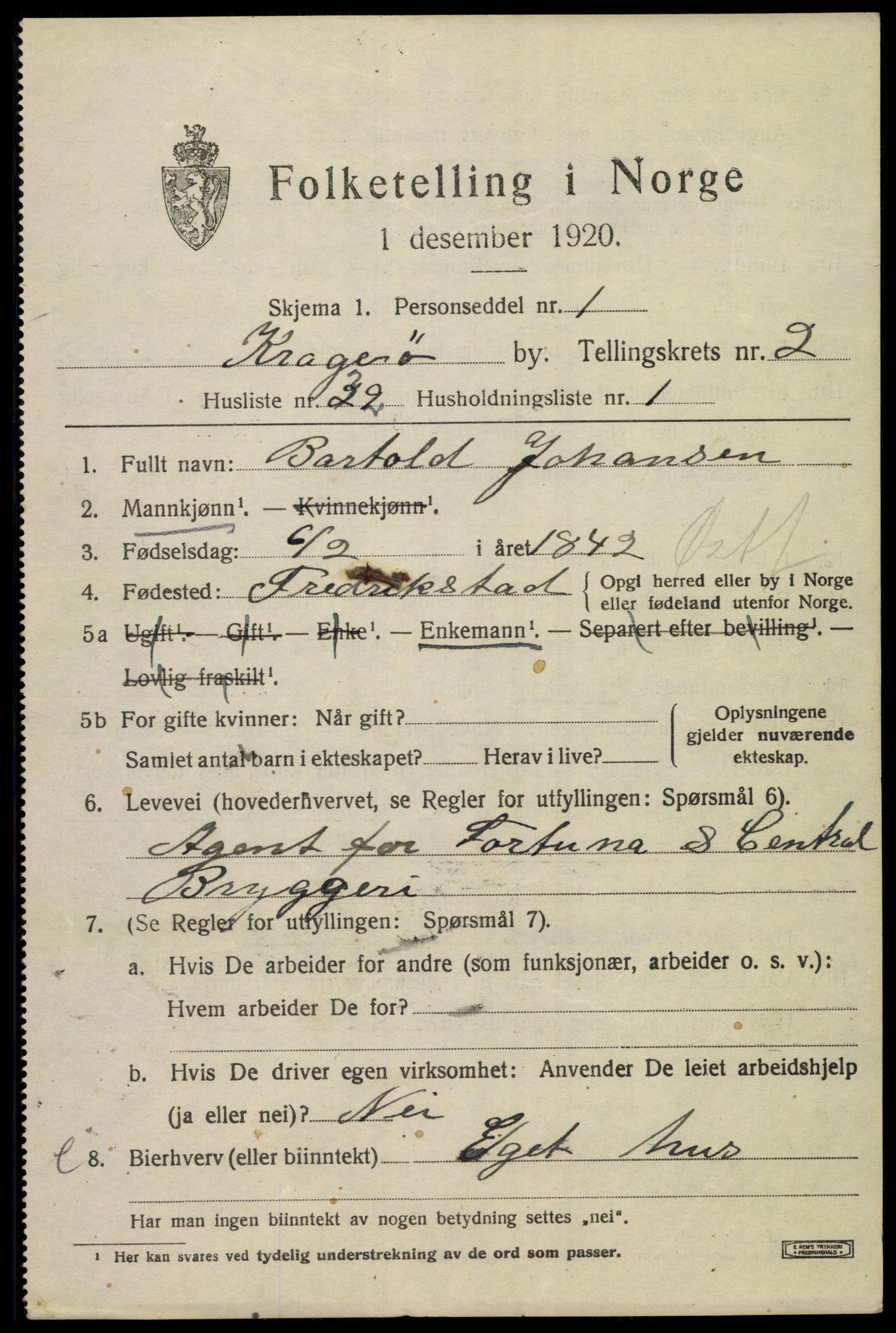 SAKO, 1920 census for Kragerø, 1920, p. 5733