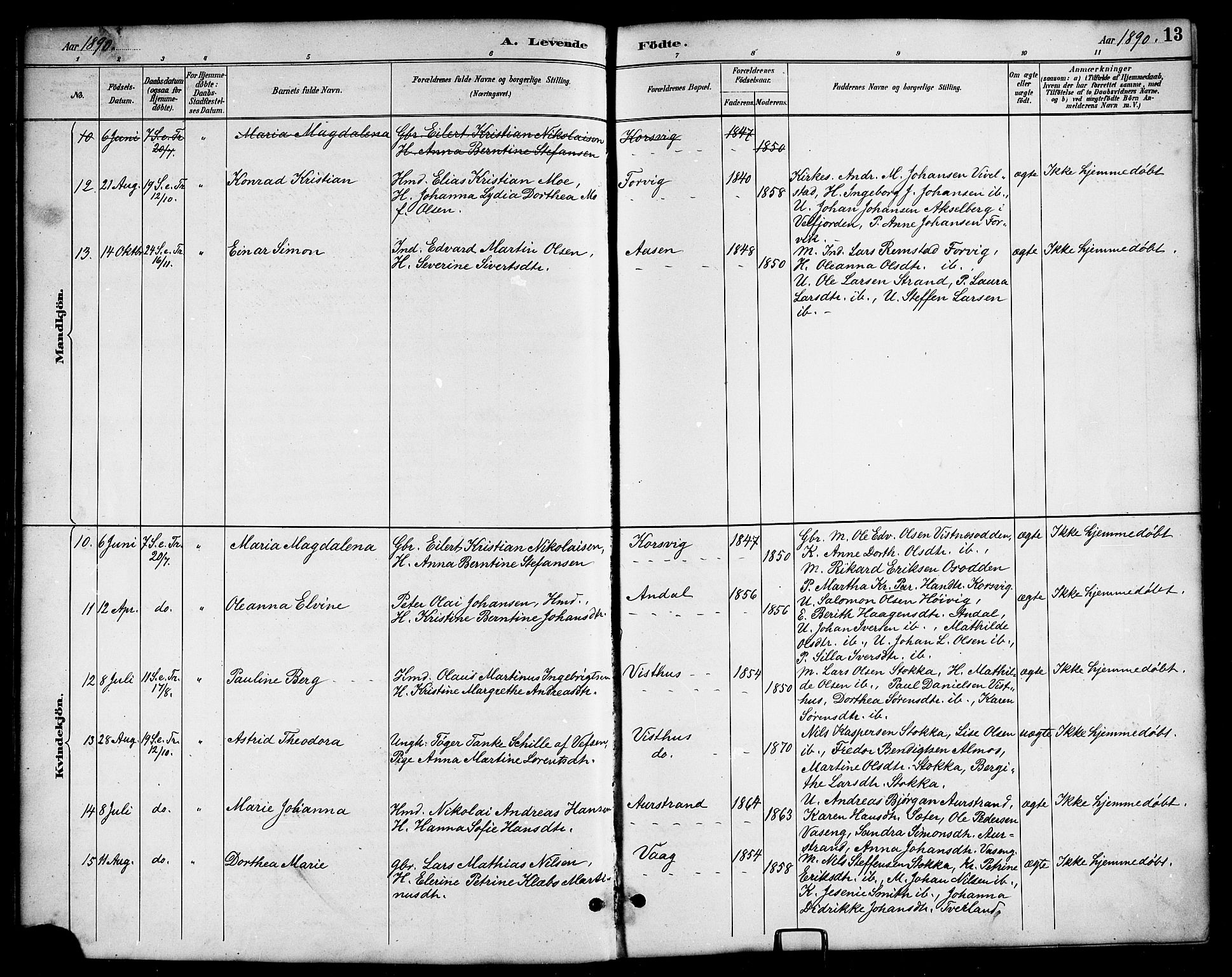 Ministerialprotokoller, klokkerbøker og fødselsregistre - Nordland, AV/SAT-A-1459/819/L0277: Parish register (copy) no. 819C03, 1888-1917, p. 13