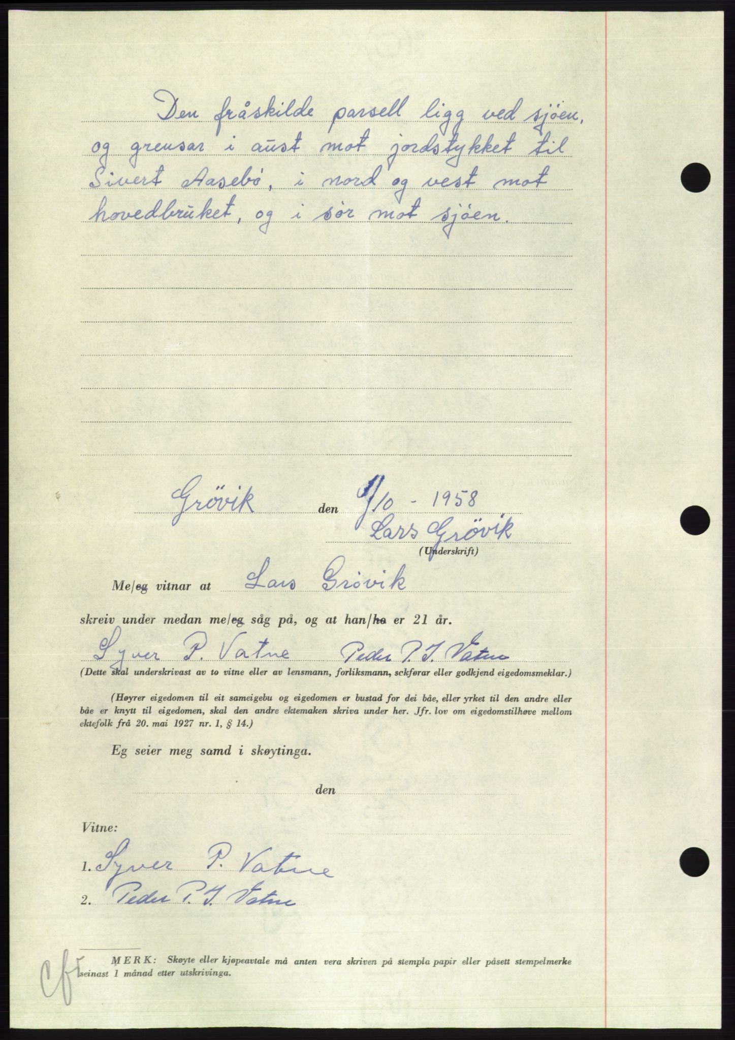 Søre Sunnmøre sorenskriveri, AV/SAT-A-4122/1/2/2C/L0110: Mortgage book no. 36A, 1958-1958, Diary no: : 2080/1958