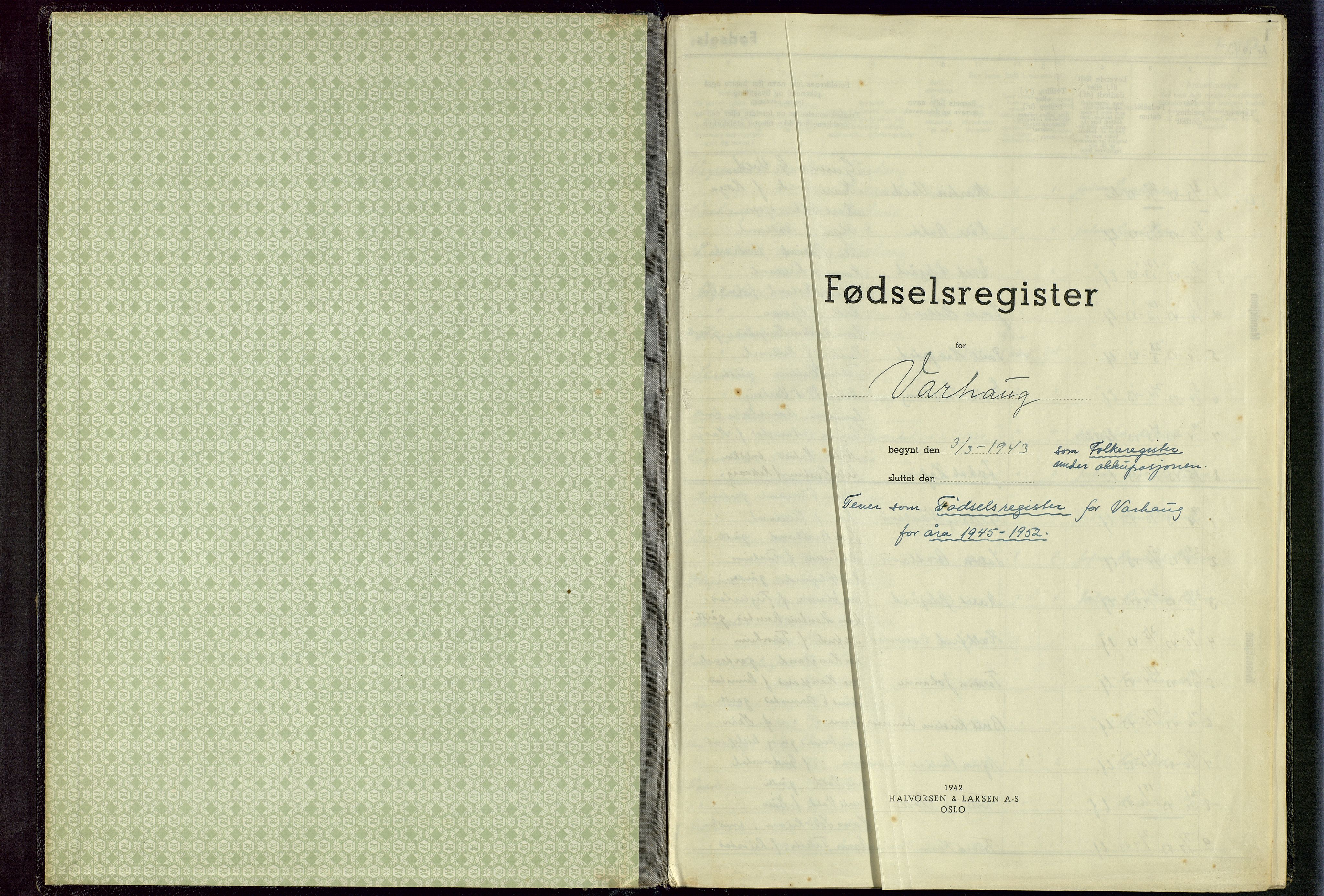 Hå sokneprestkontor, SAST/A-101801/001/704BA/L0002: Birth register no. 2, 1943-1953