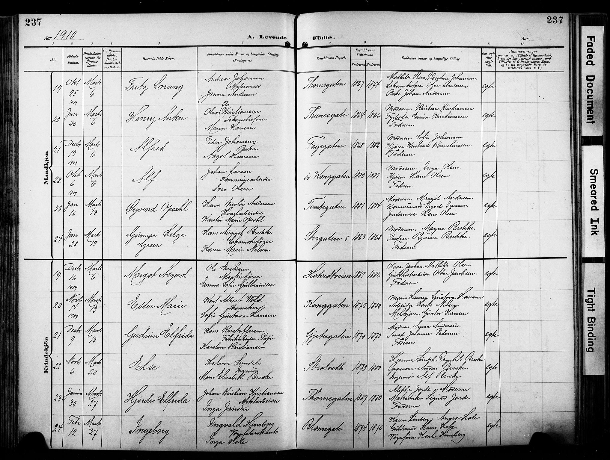 Bragernes kirkebøker, AV/SAKO-A-6/F/Fb/L0009: Parish register (official) no. II 9, 1902-1911, p. 237