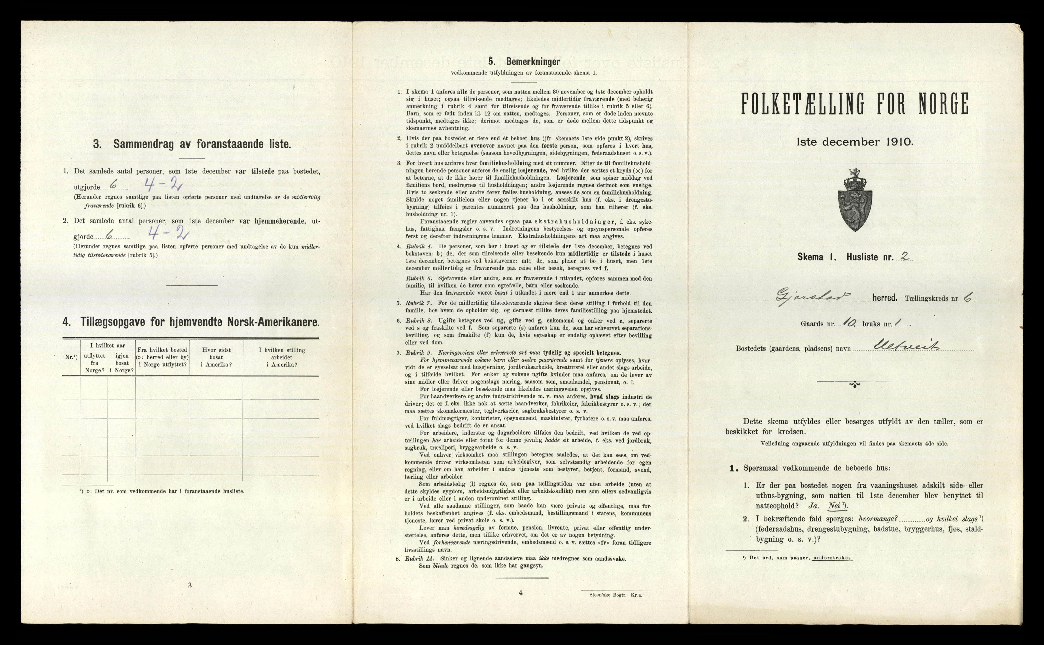 RA, 1910 census for Gjerstad, 1910, p. 377