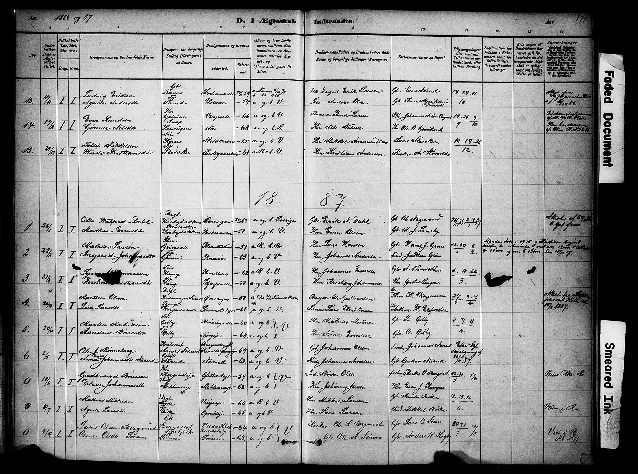 Ringsaker prestekontor, SAH/PREST-014/K/Ka/L0014: Parish register (official) no. 14, 1879-1890, p. 172