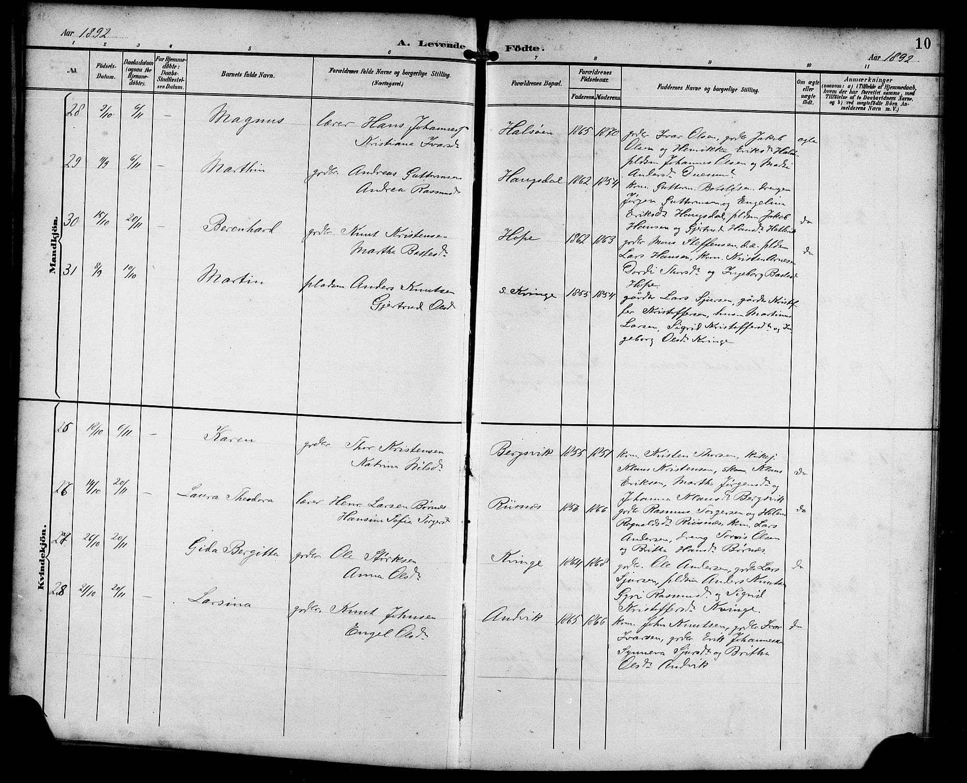 Masfjorden sokneprestembete, AV/SAB-A-77001: Parish register (copy) no. B 1, 1892-1913, p. 10