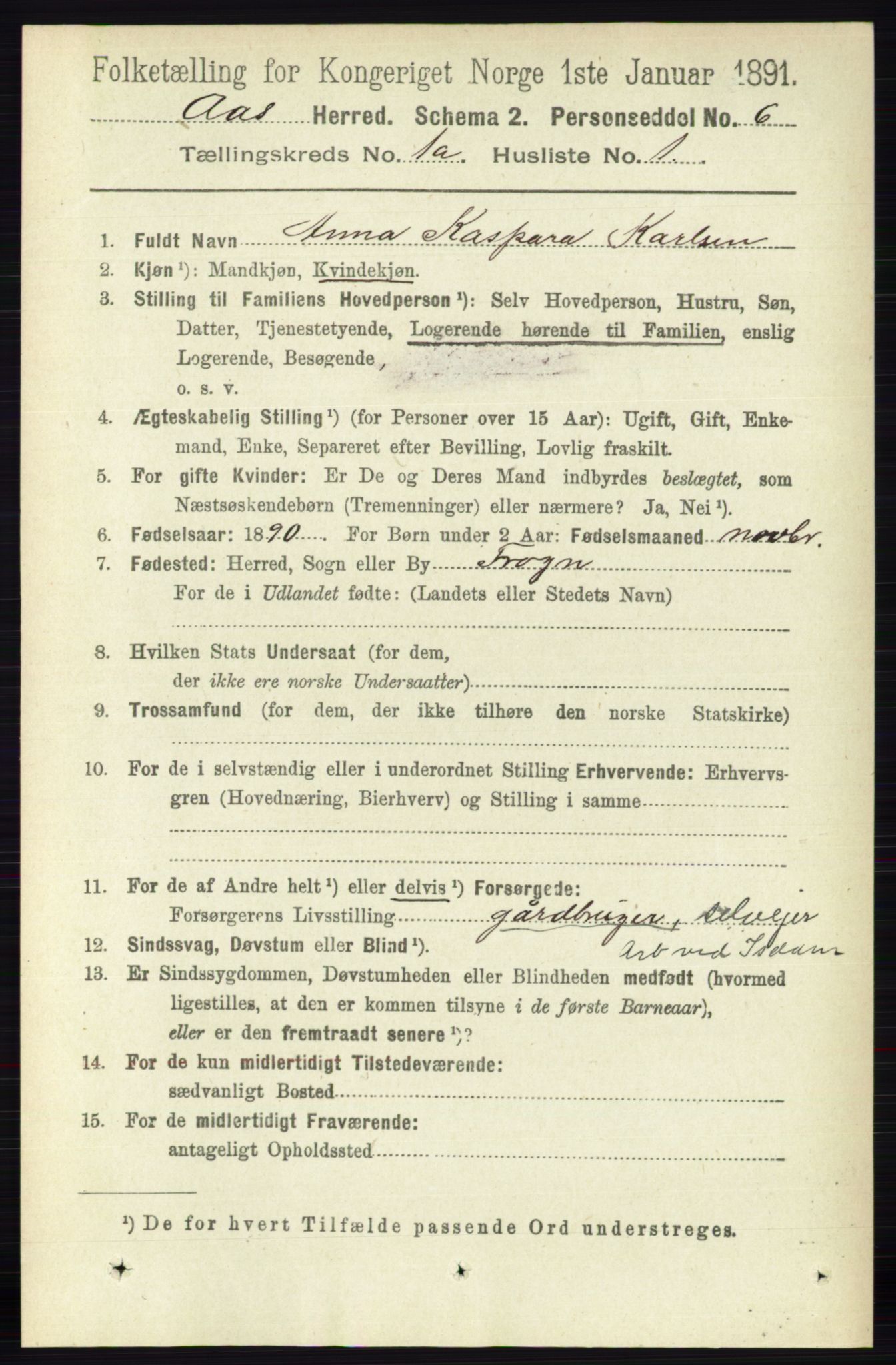 RA, 1891 census for 0214 Ås, 1891, p. 115
