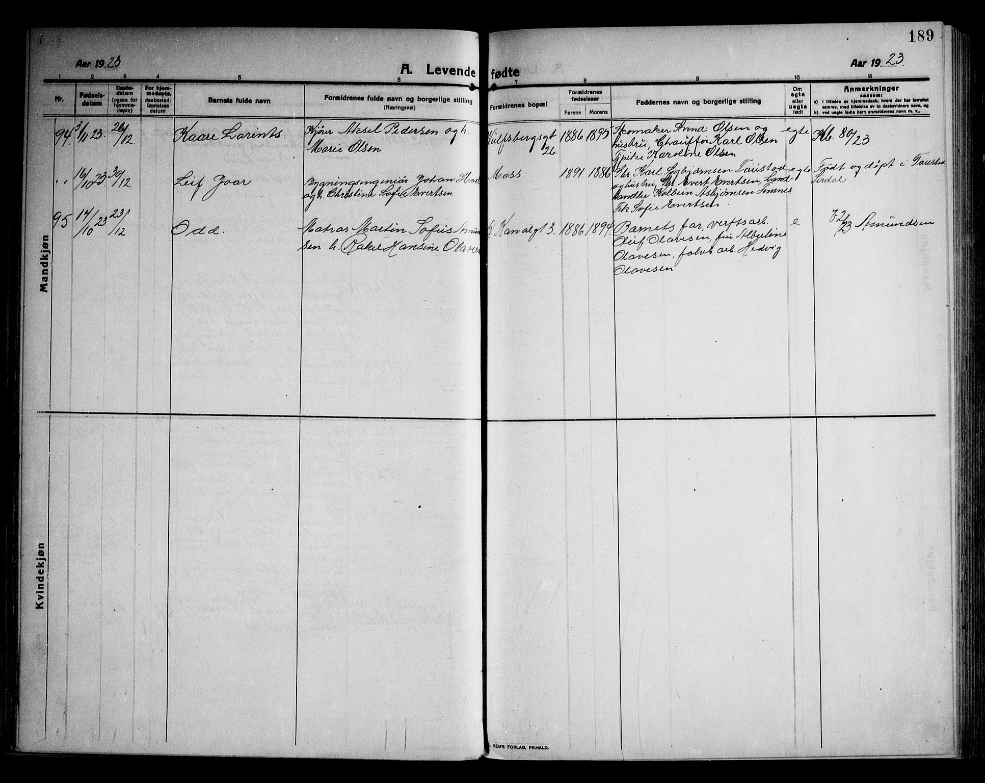 Moss prestekontor Kirkebøker, AV/SAO-A-2003/F/Fb/L0005: Parish register (official) no. II 5, 1913-1923, p. 189