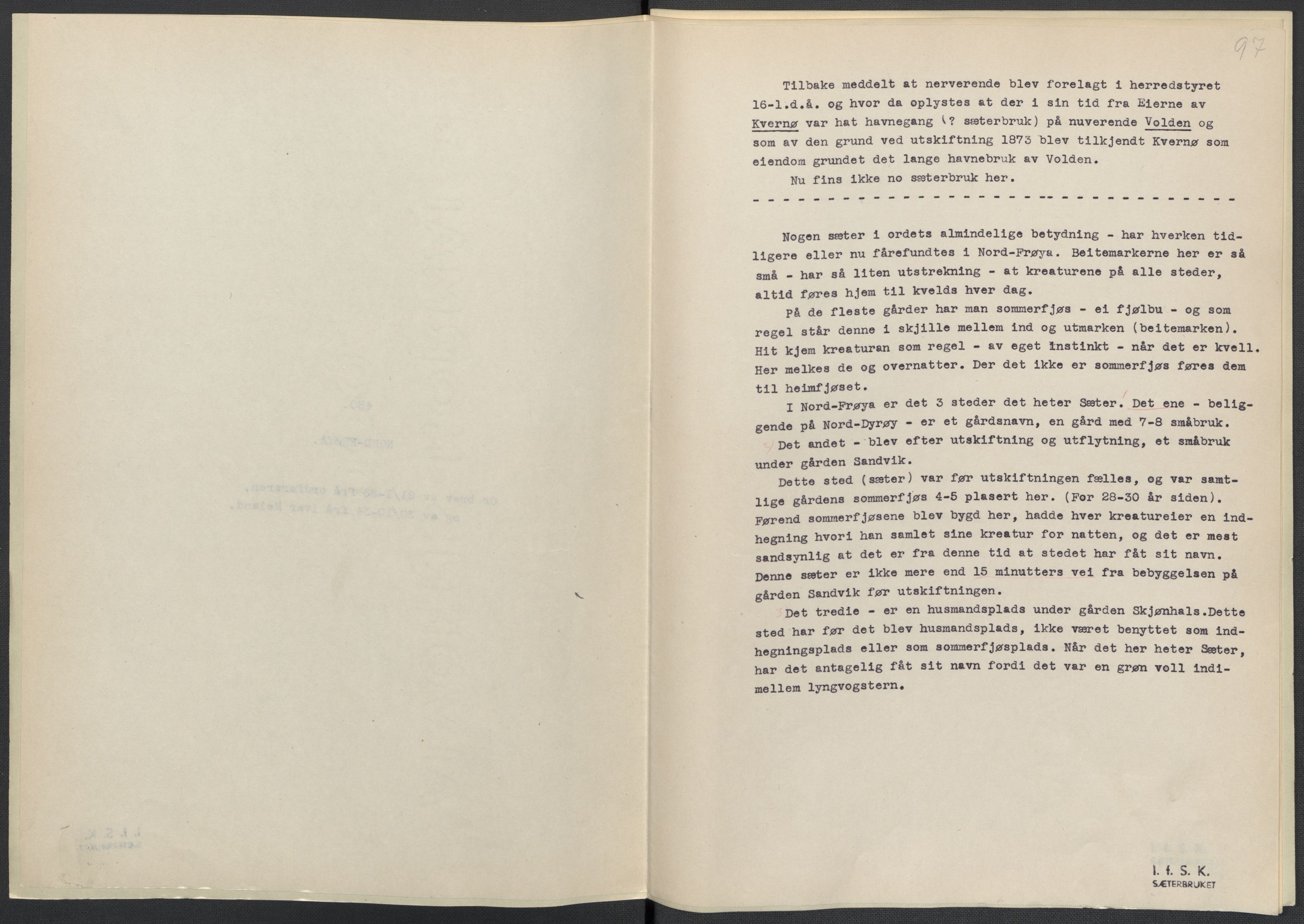 Instituttet for sammenlignende kulturforskning, AV/RA-PA-0424/F/Fc/L0013/0003: Eske B13: / Sør-Trøndelag (perm XXXVII), 1933-1936, p. 97