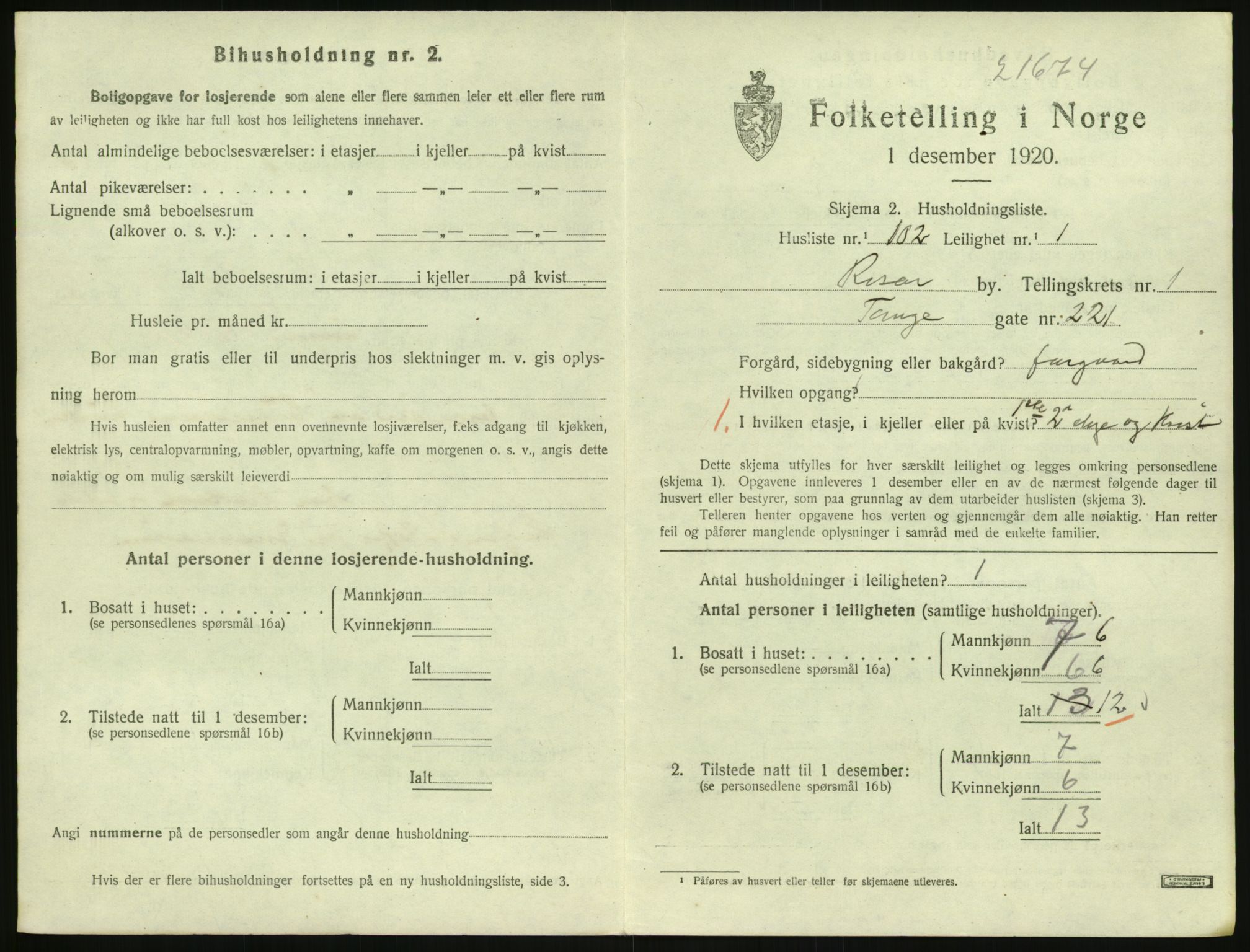 SAK, 1920 census for Risør, 1920, p. 1595