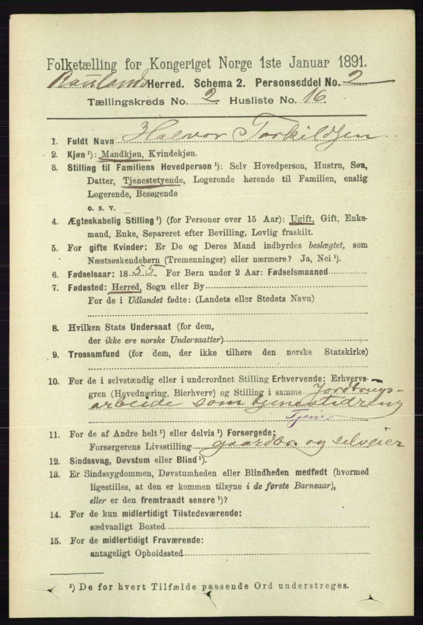 RA, 1891 census for 0835 Rauland, 1891, p. 355