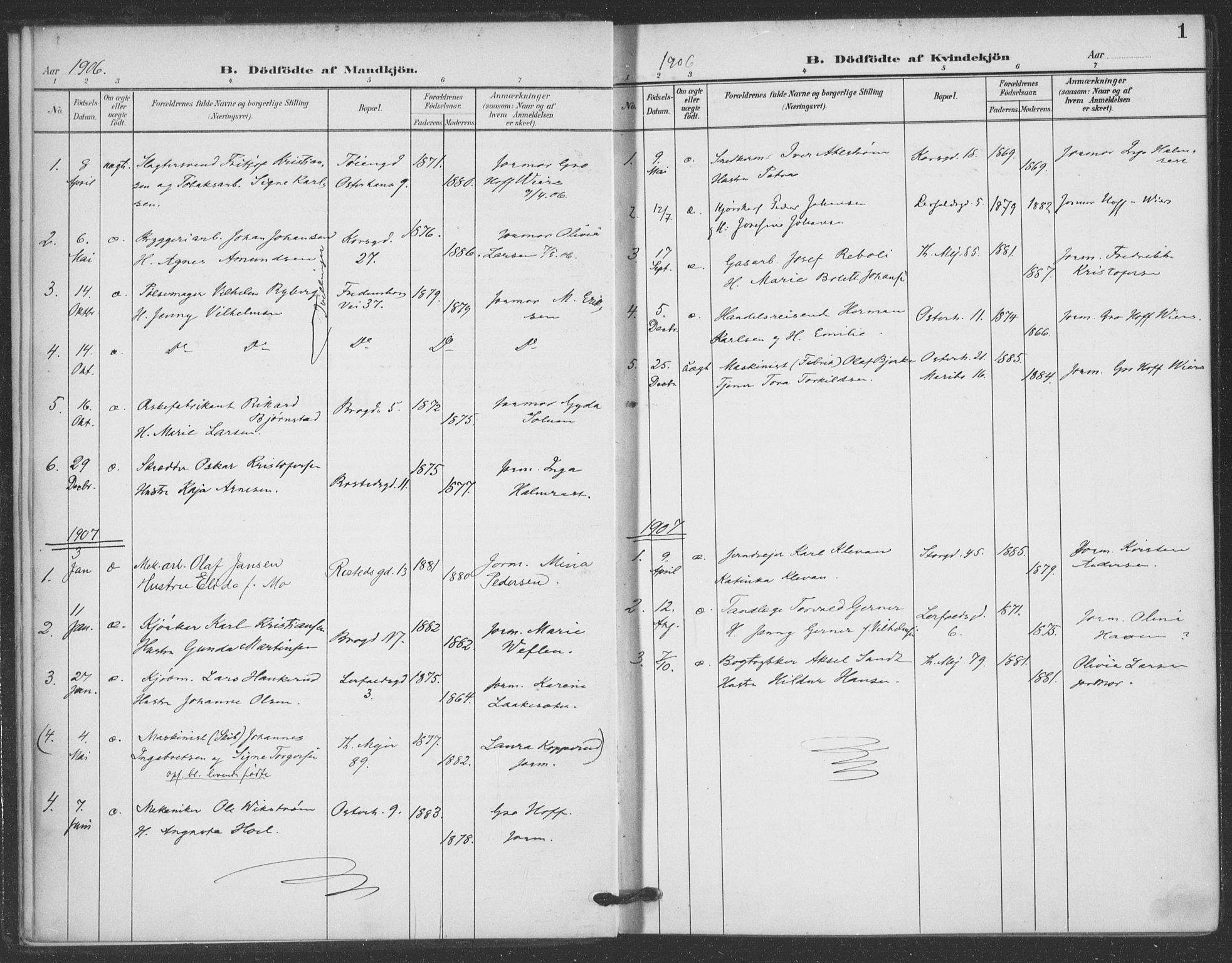 Jakob prestekontor Kirkebøker, SAO/A-10850/F/Fa/L0011: Parish register (official) no. 11, 1906-1920, p. 1