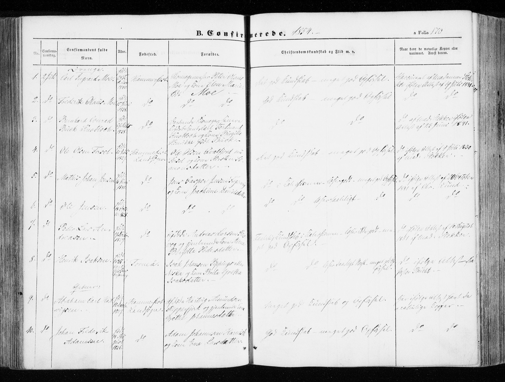 Hammerfest sokneprestkontor, SATØ/S-1347/H/Ha/L0004.kirke: Parish register (official) no. 4, 1843-1856, p. 170
