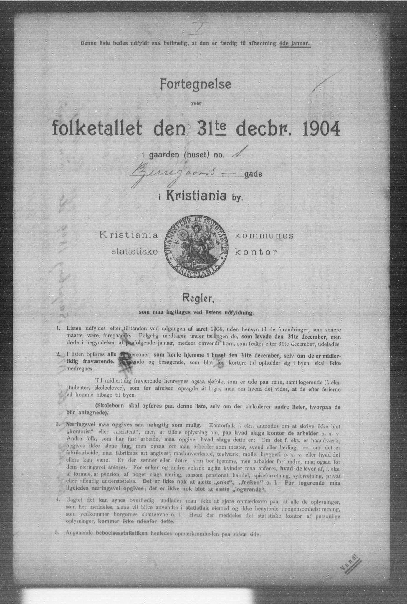 OBA, Municipal Census 1904 for Kristiania, 1904, p. 1264
