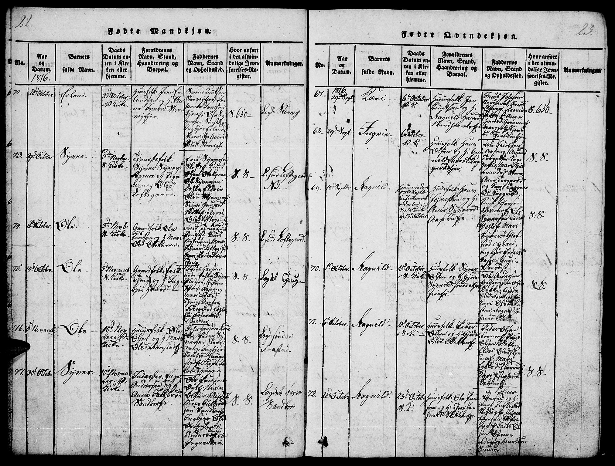 Vågå prestekontor, SAH/PREST-076/H/Ha/Haa/L0003: Parish register (official) no. 3, 1815-1827, p. 22-23